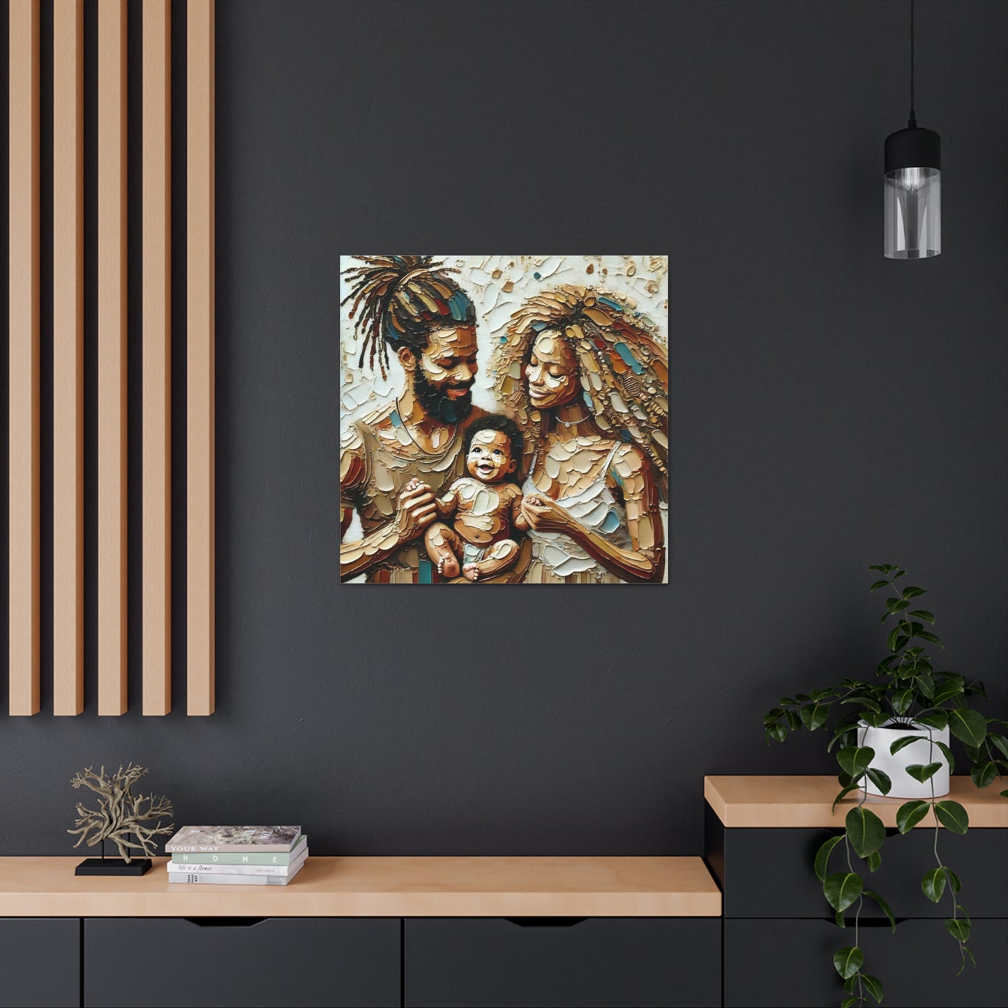 Art Print, Afro-Caribbean Family, Semi-Abstract, Oil Finish, West Indian Ethnicity, Cultural, Heritage, Semi-Abstract, Canvas Gallery Wrap