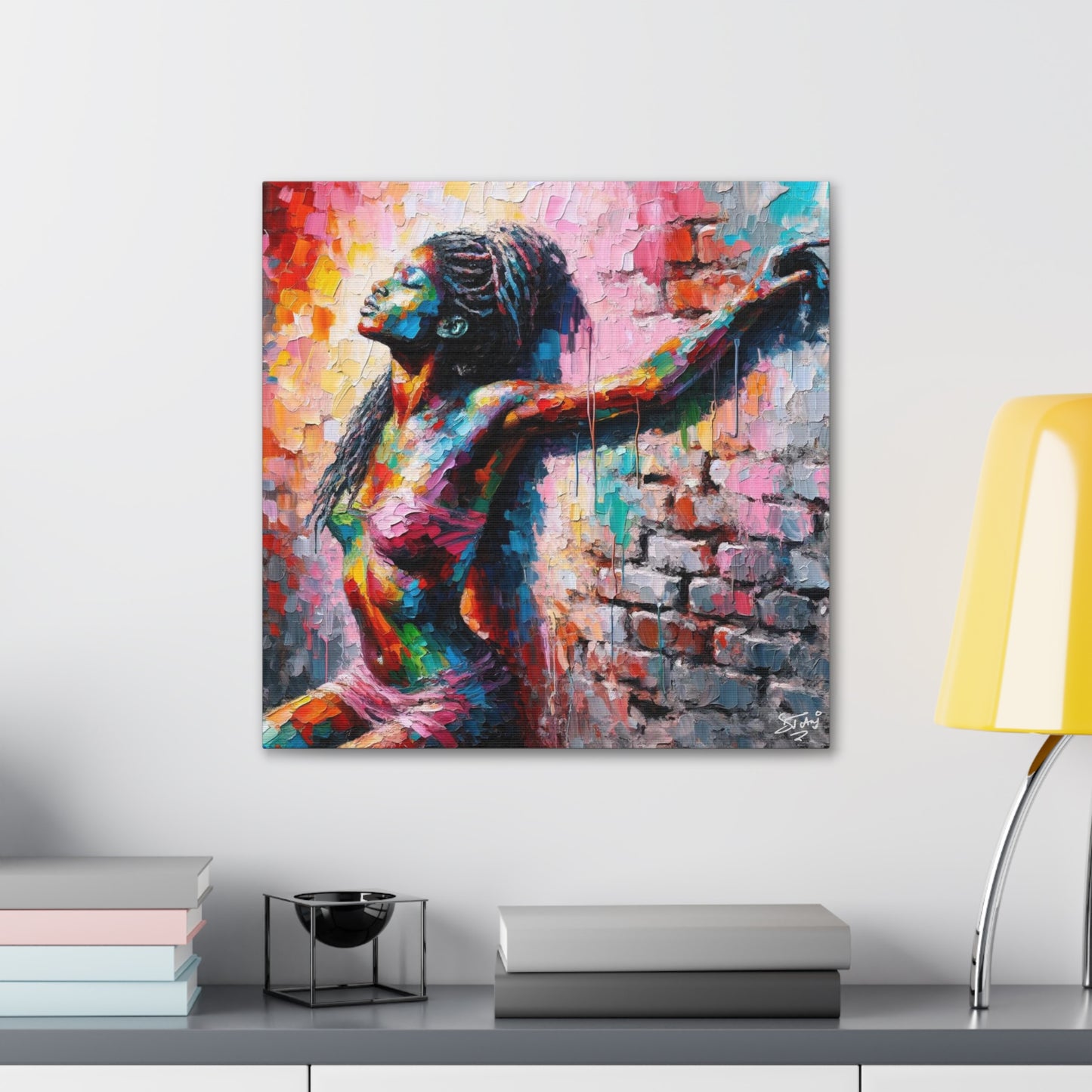 Art Print, Afro-Caribbean Woman "In Paint," Oil Finish, West Indian Ethnicity, Cultural, Heritage, Semi-Abstract, Canvas Gallery Wrap