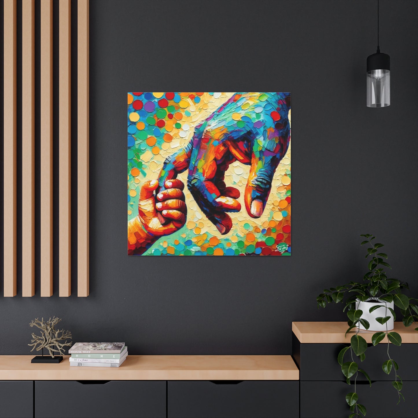 Art Print, Afro-Caribbean Father & Son, Oil Finish, West Indian Ethnicity, Cultural, Heritage, Abstract, Canvas Gallery Wrap