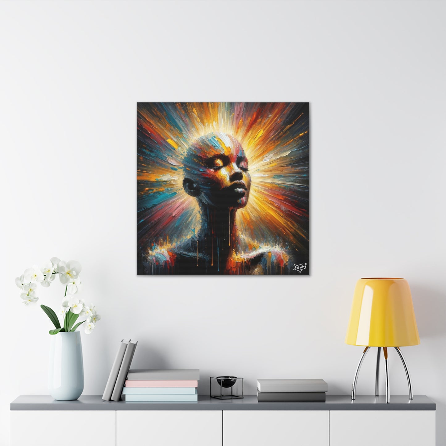 Art Print, Afro-Caribbean Woman, "Bright Light" Oil Finish, West Indian Ethnicity, Cultural, Heritage, Abstract, Canvas Gallery Wrap