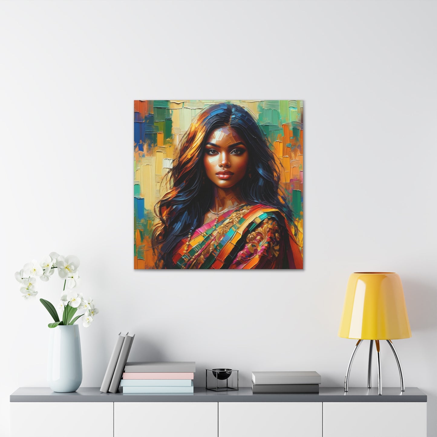 Art Print#2 of Indo-Caribbean Woman, Oil Finish, West Indian Ethnicity, Cultural, Heritage, Art, Black Woman, Canvas Gallery Wraps