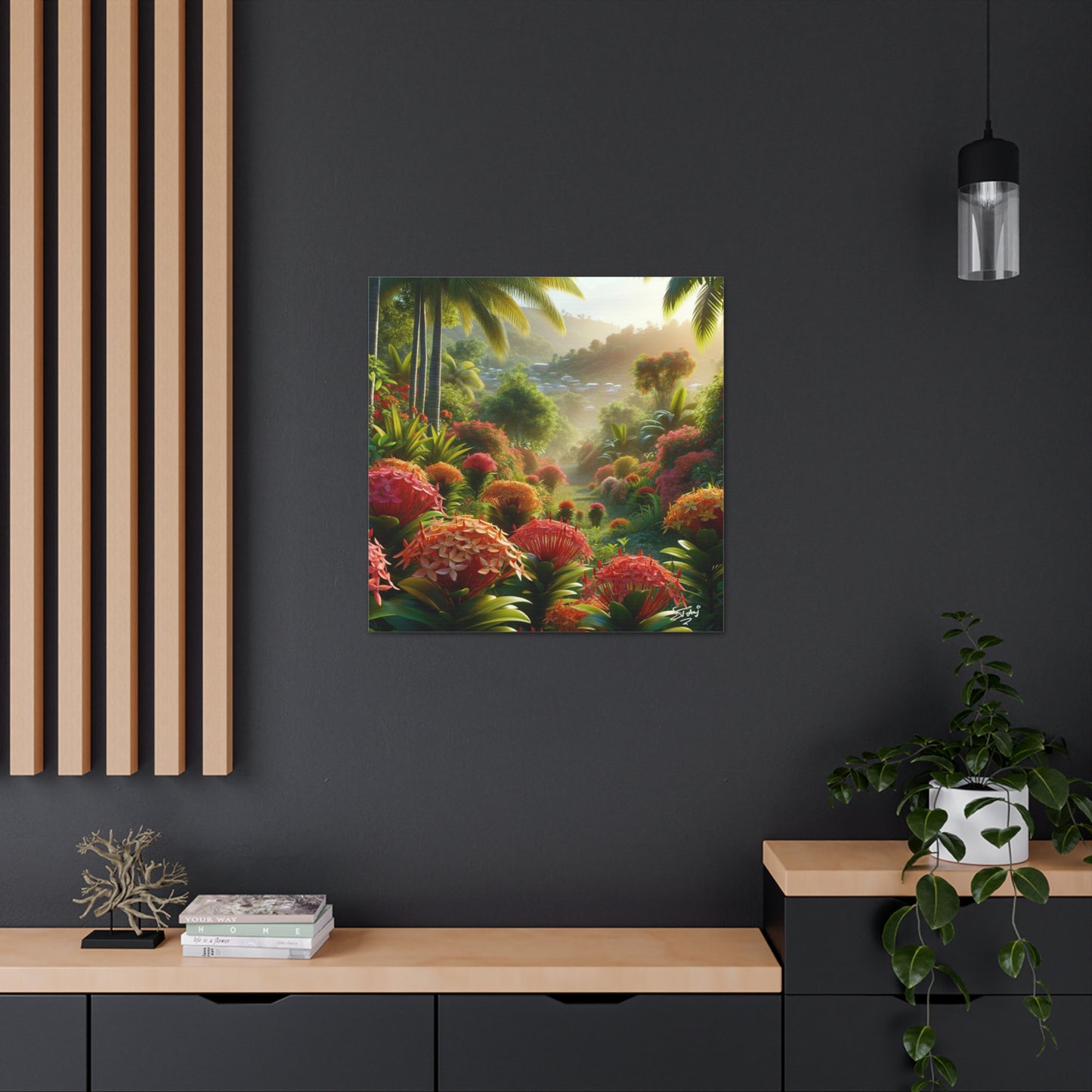 Oil Print #2 of Ixora Garden in The Caribbean, Vibrant and Vivid Colors of Ixora flowers, Trinidad and Tobago, Canvas Gallery Wraps