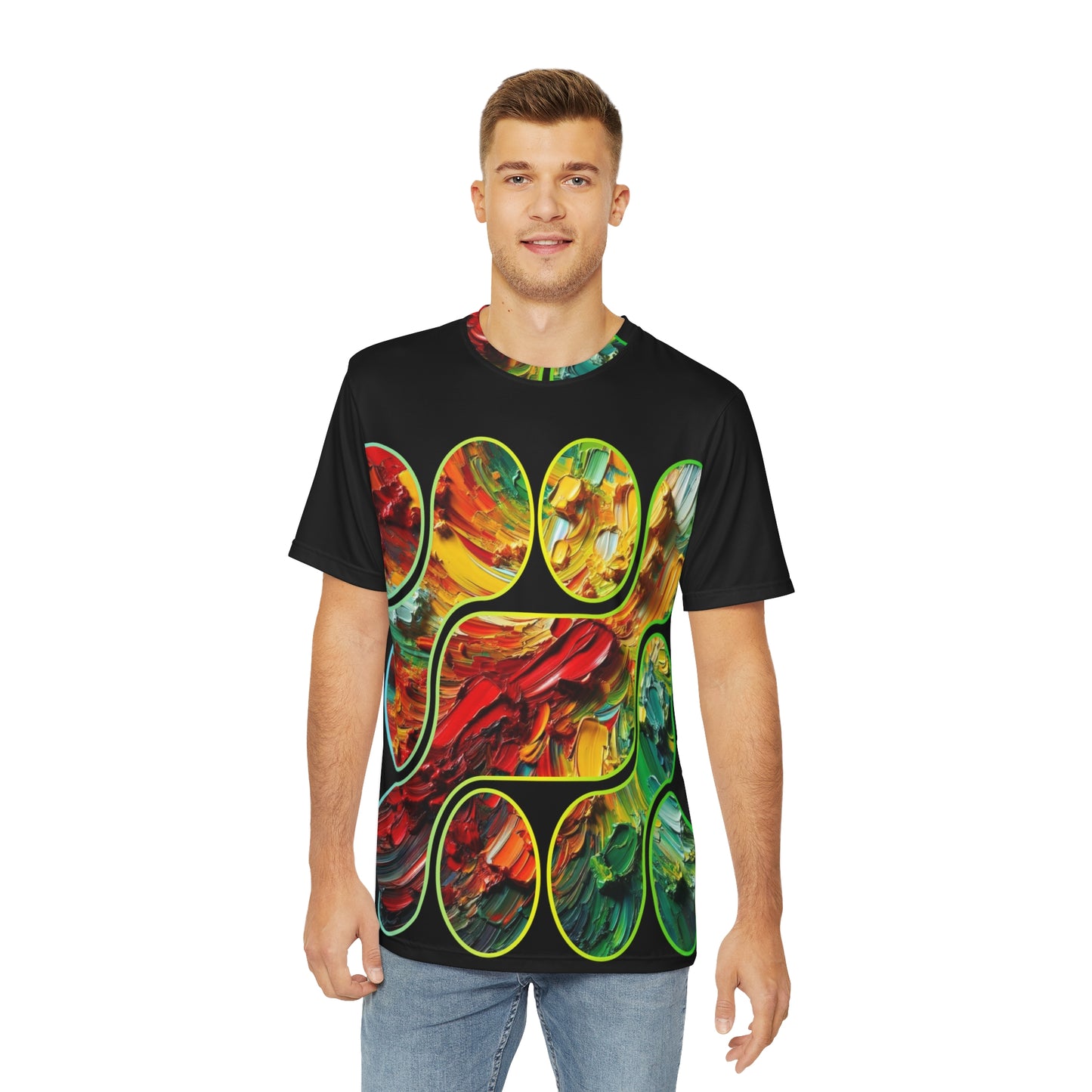 Men's Brushed Polyester Short Sleeve Tee (AOP), "Abstract Paint Print"