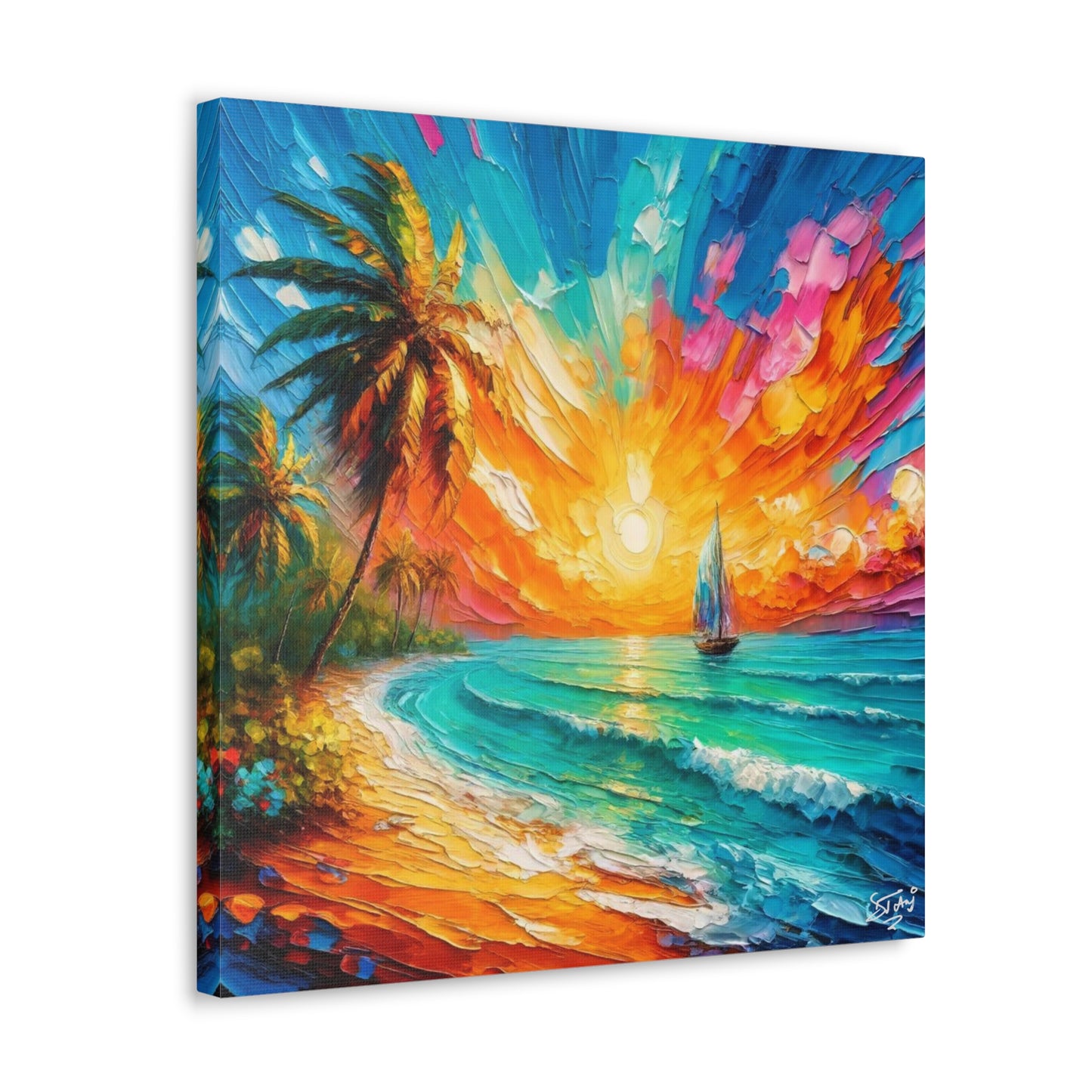 Art Print of Caribbean Sunset Scene, West Indian Art, Canvas Gallery Wraps