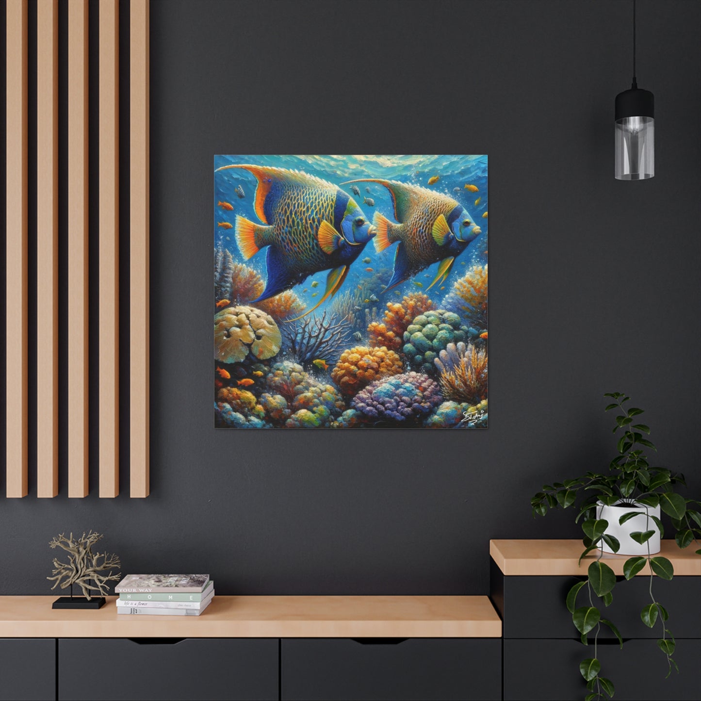 Art Print, Queen Angelfish, Oil Finish, Caribbean Nature, Canvas Gallery Wrap