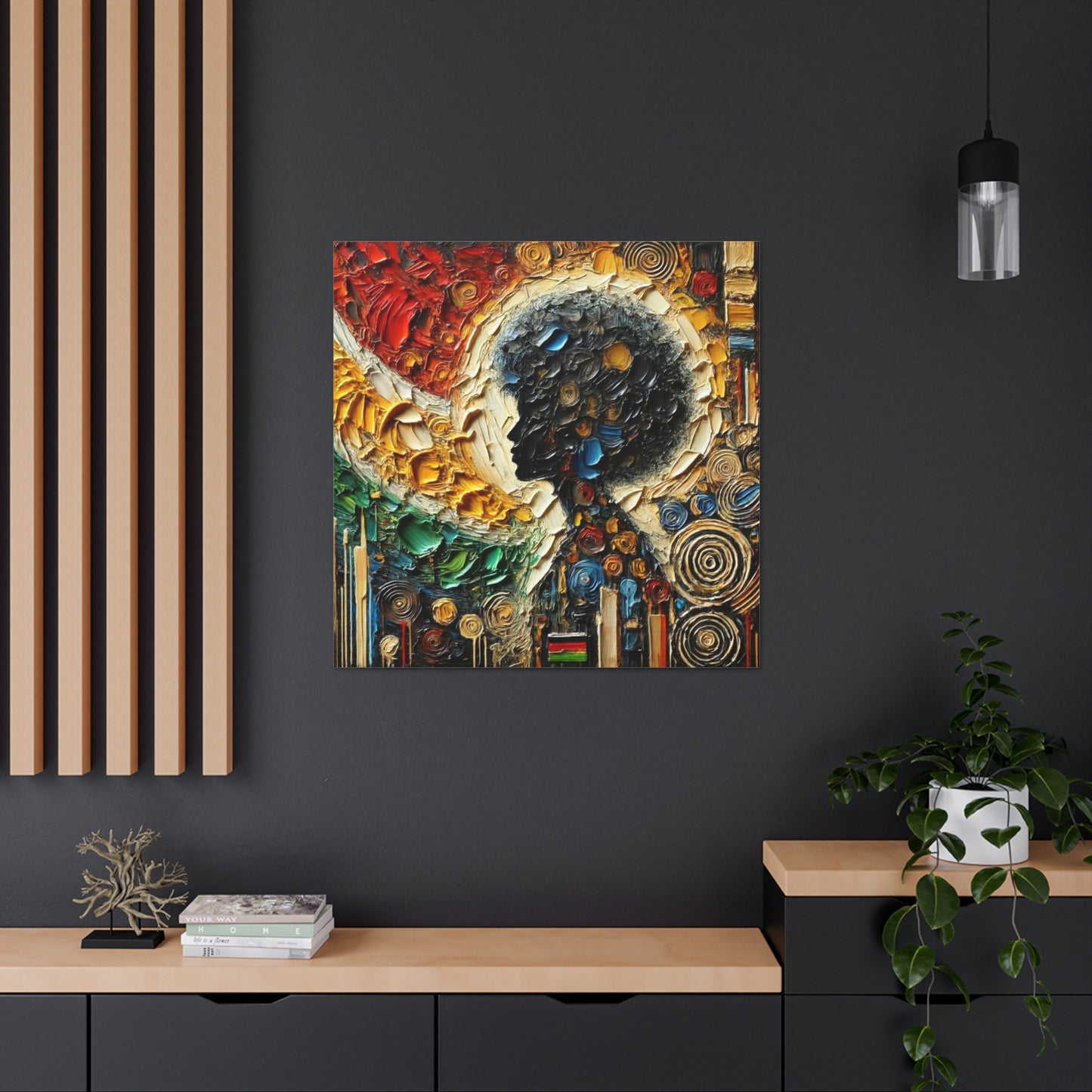 Art Print, African Print, Black Power, Silhouette, Abstract Oil Finish, Unity, One Love, Canvas Gallery Wrap