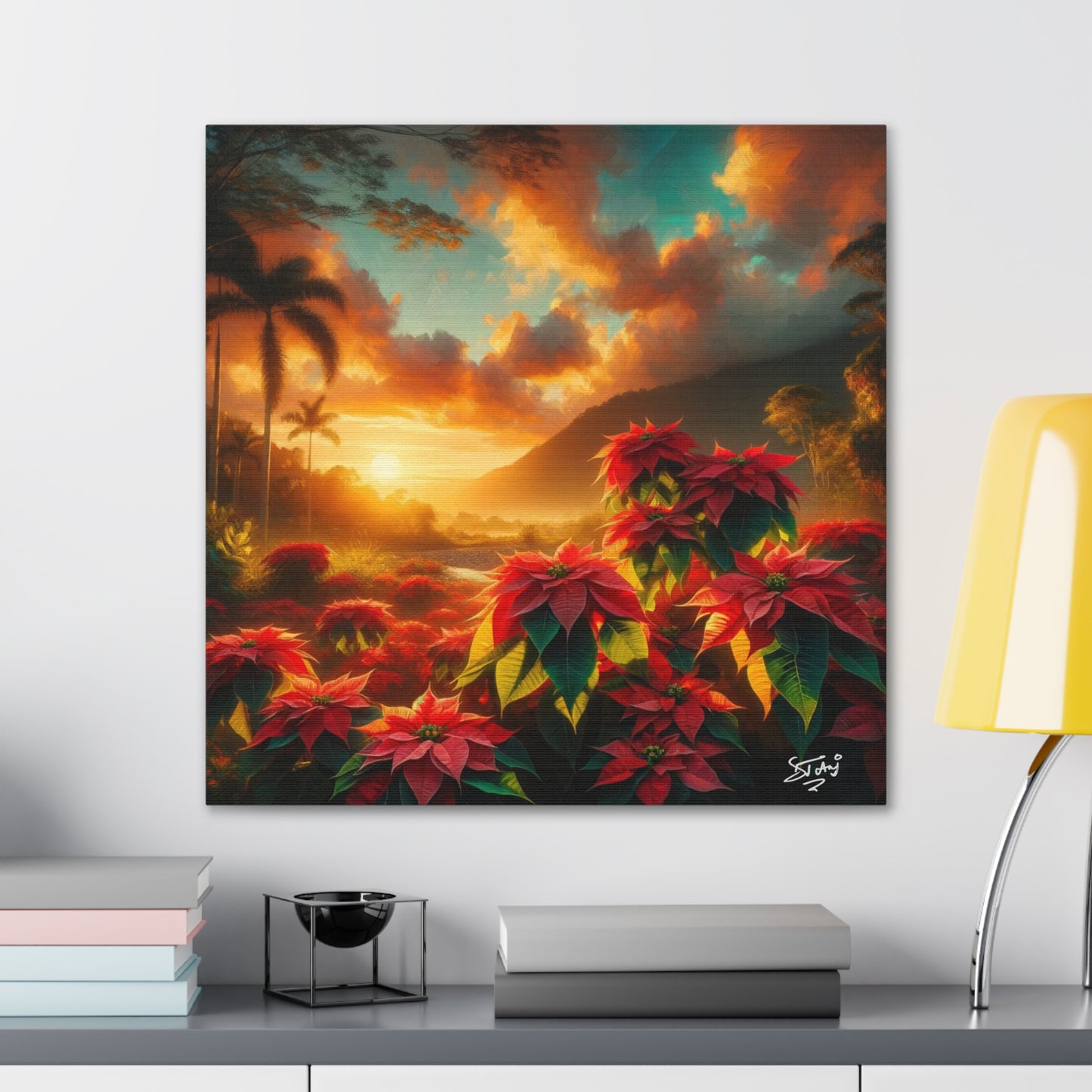 Print of Wild Poinsettia Plants in the Caribbean During Sunset, Trinidad and Tobago, Canvas Gallery Wraps