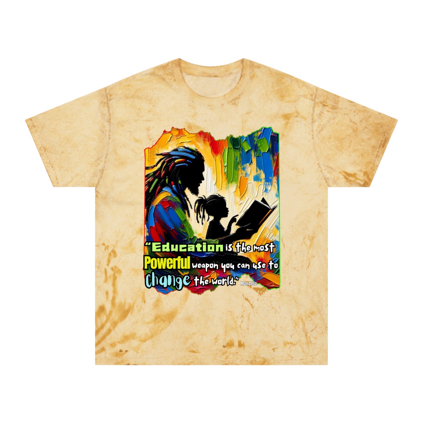 Unisex Color Blast T-Shirt "Education is Powerful..." Anti-Racism, Black Consciousness, Black Pride, One Love, Inclusion Diversity, Immigrant Outsiders, FashionWithPurpose, Conscious Clothing, Cultural Identity, Black Inspiration Empowerment