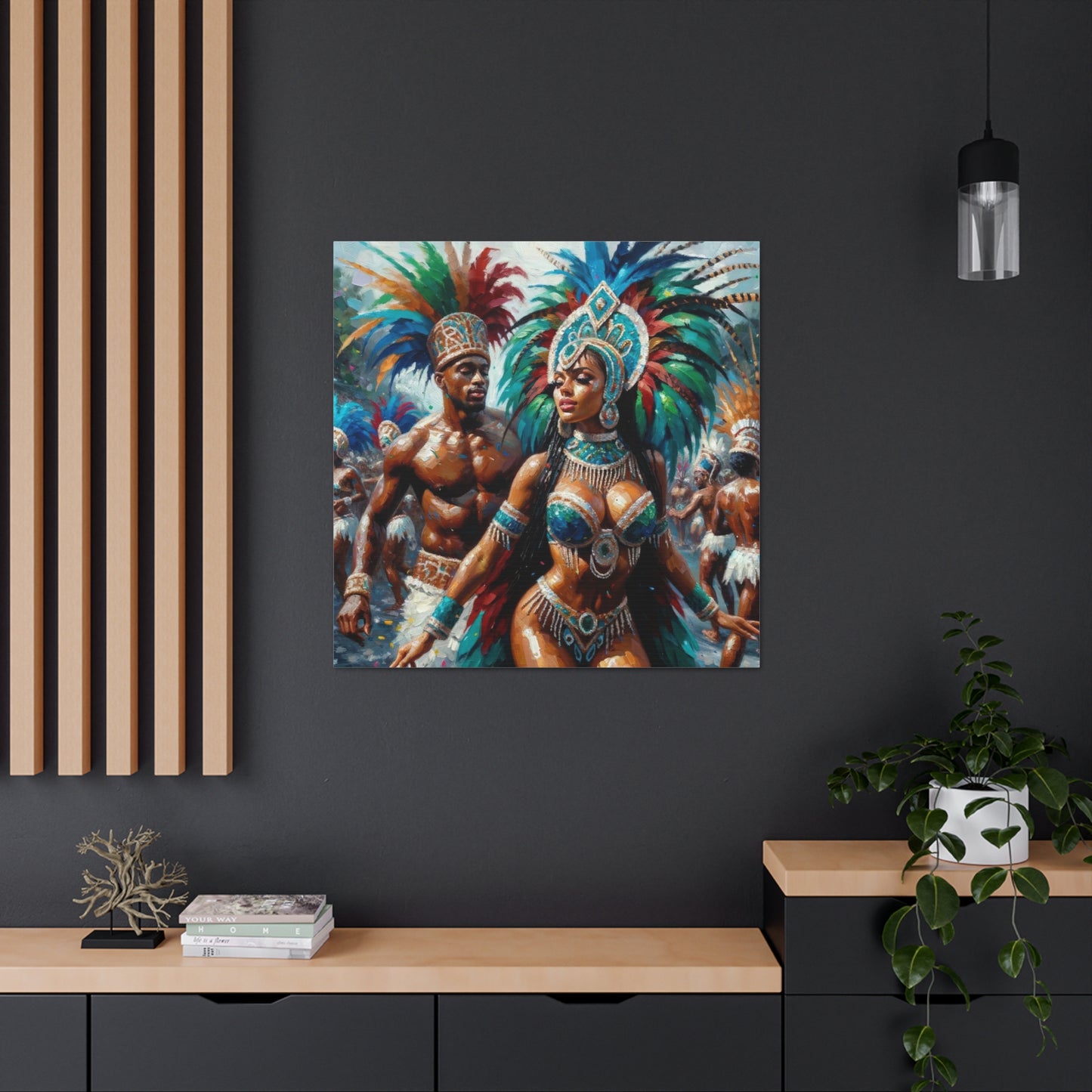 Art Print, Trini Masqueraders#2, Carnival, Oil Finish, West Indian Ethnicity, Cultural, Heritage, Indo & Afro Caribbean, Canvas Gallery Wrap