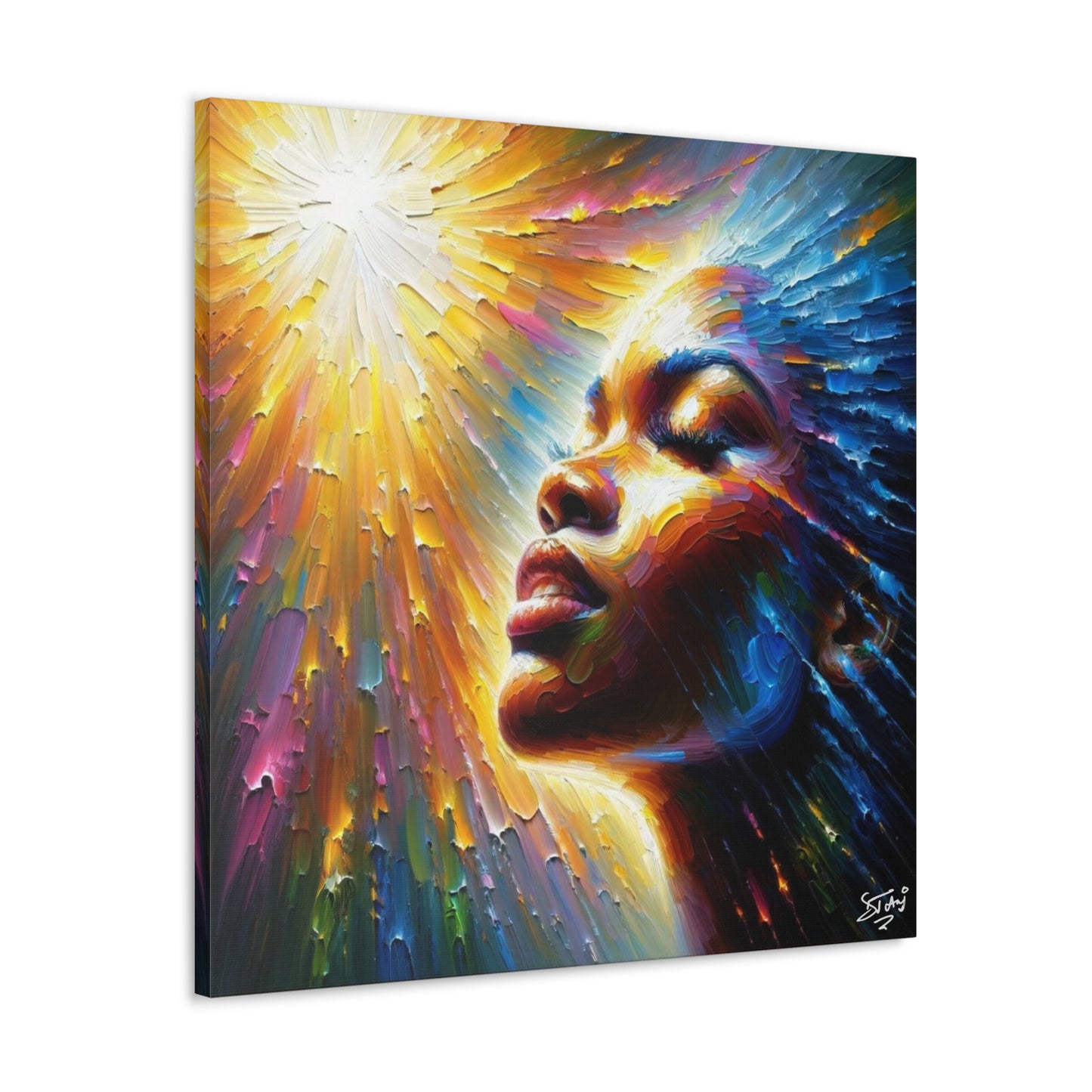 Art Print, Afro-Caribbean Woman, "Seeing the Light" Oil Finish, West Indian Ethnicity, Cultural, Heritage, Abstract, Canvas Gallery Wrap