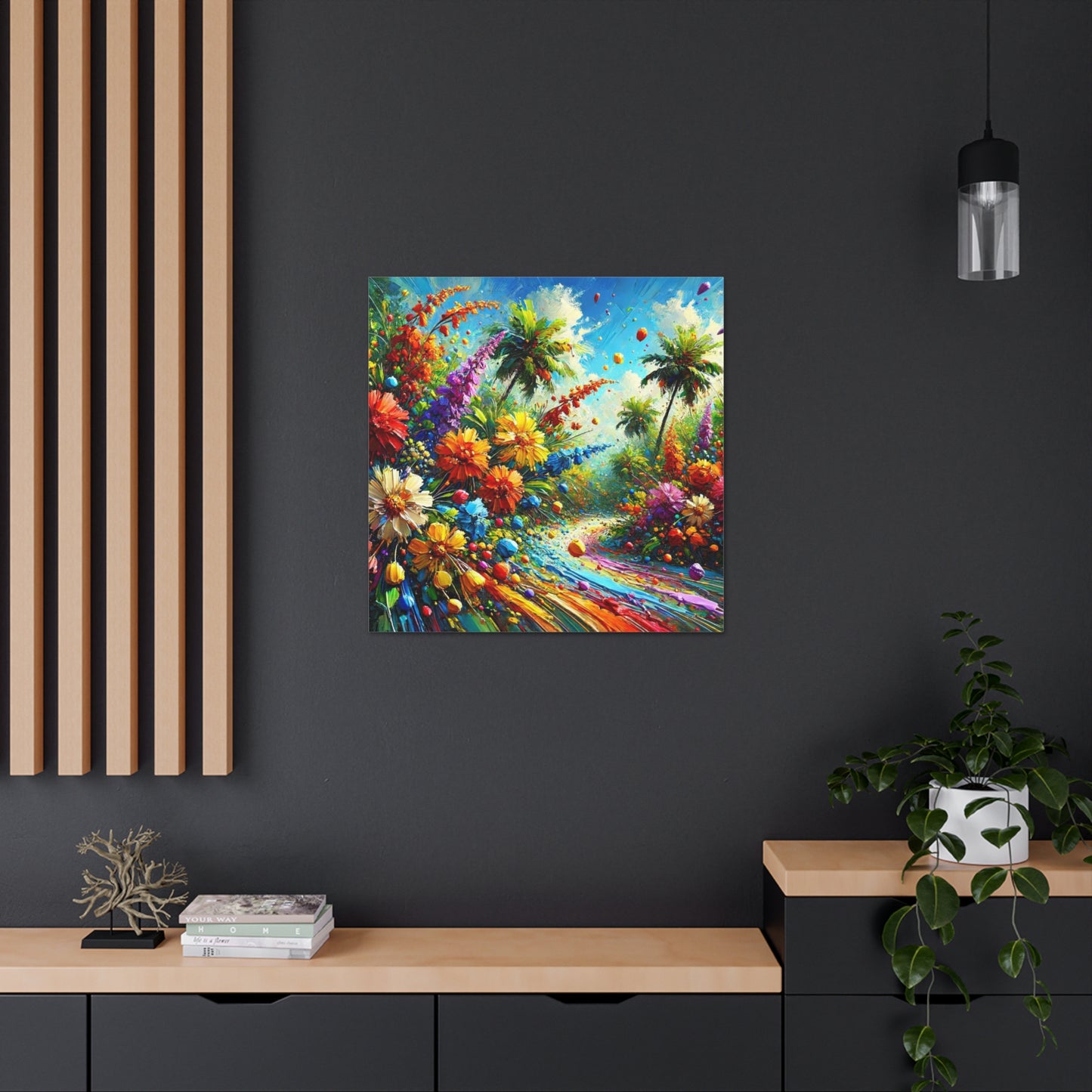 Art Print of Tropical Flower Garden, Abstract Oil Finish, West Indian Art, Canvas Gallery Wraps