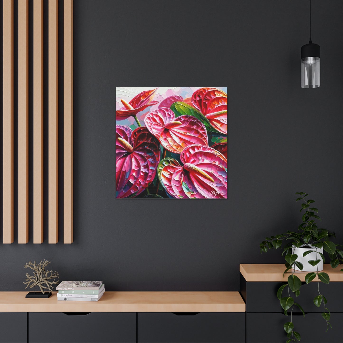 Art Print of Anthurium Flowers, Oil Finish, West Indian Art, Canvas Gallery Wraps