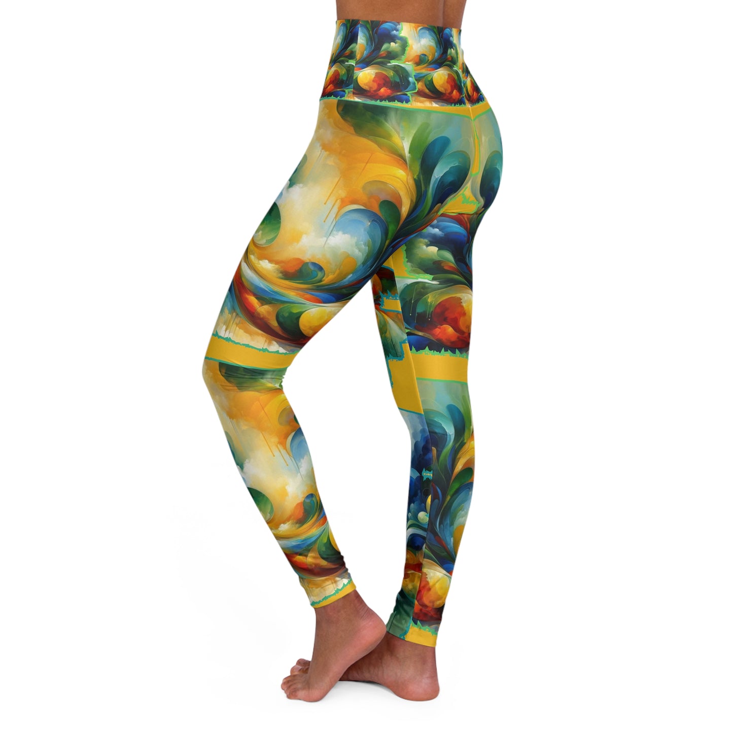 High Waisted Yoga Leggings (AOP) Abstract Summer Print