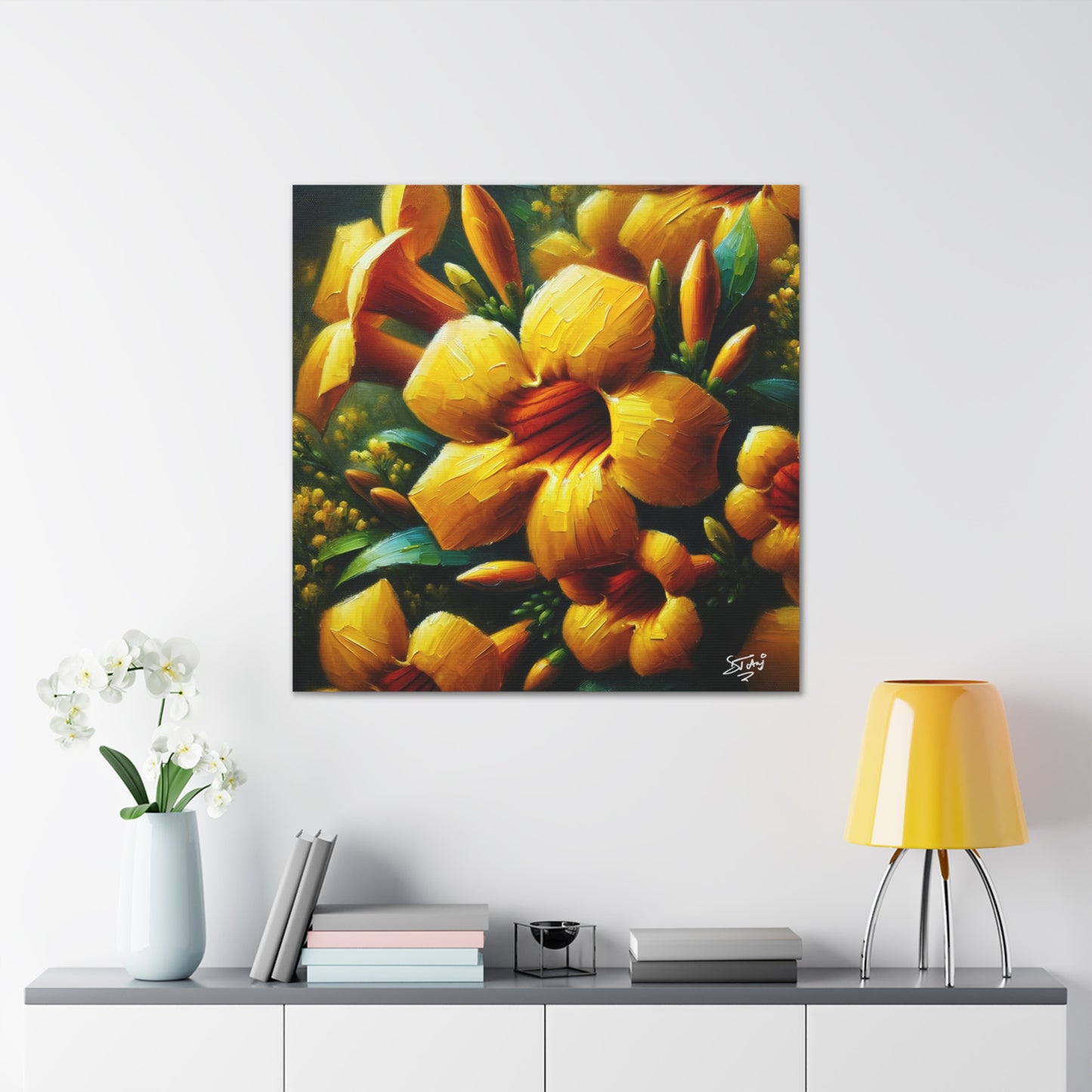 Print#3 of Yellow Allamanda Flowers, Oil Paint Finish, Caribbean, Tropical, Canvas Gallery Wraps