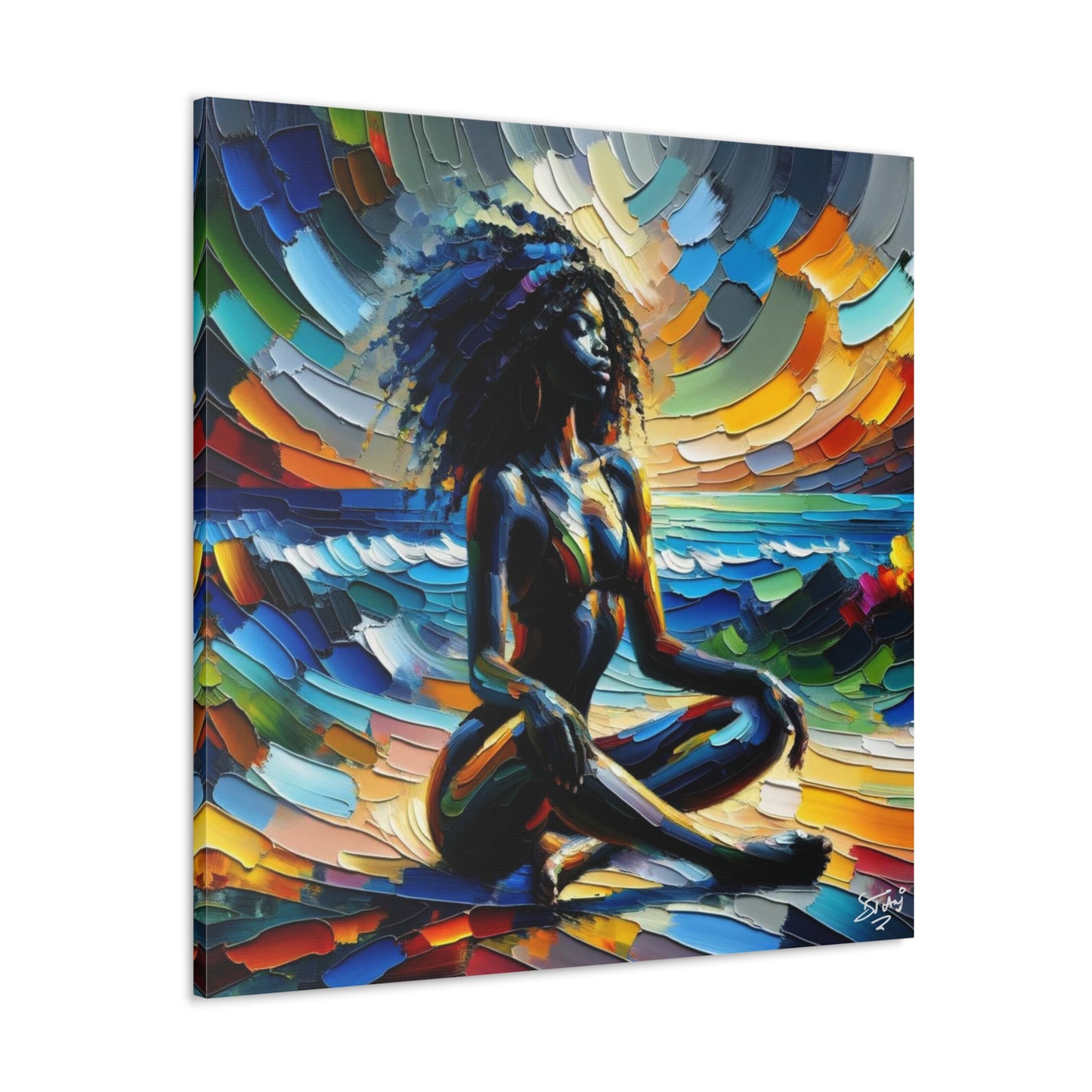 Art Print, Afro-Caribbean Woman, "Meditation" Abstract, Oil Finish, West Indian Ethnicity, Cultural, Heritage, Abstract, Canvas Gallery Wrap