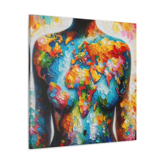 Art Print, African Woman, "World Unity," Oil Finish, One Love, West Indian Ethnicity, Cultural, Heritage, Semi-Abstract, Canvas Gallery Wrap