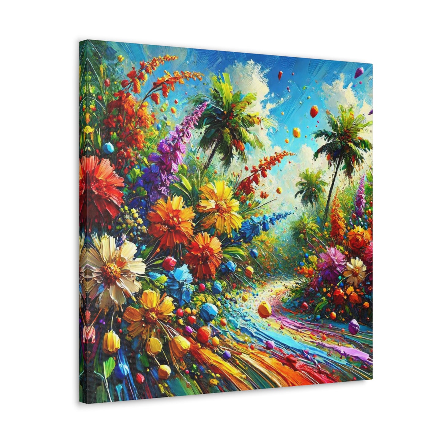 Art Print of Tropical Flower Garden, Abstract Oil Finish, West Indian Art, Canvas Gallery Wraps