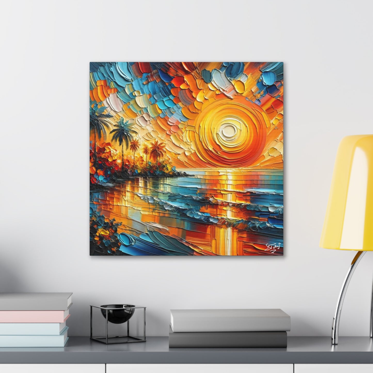 Art Print of Caribbean Sunset Beach Scene, West Indian Art, Canvas Gallery Wraps