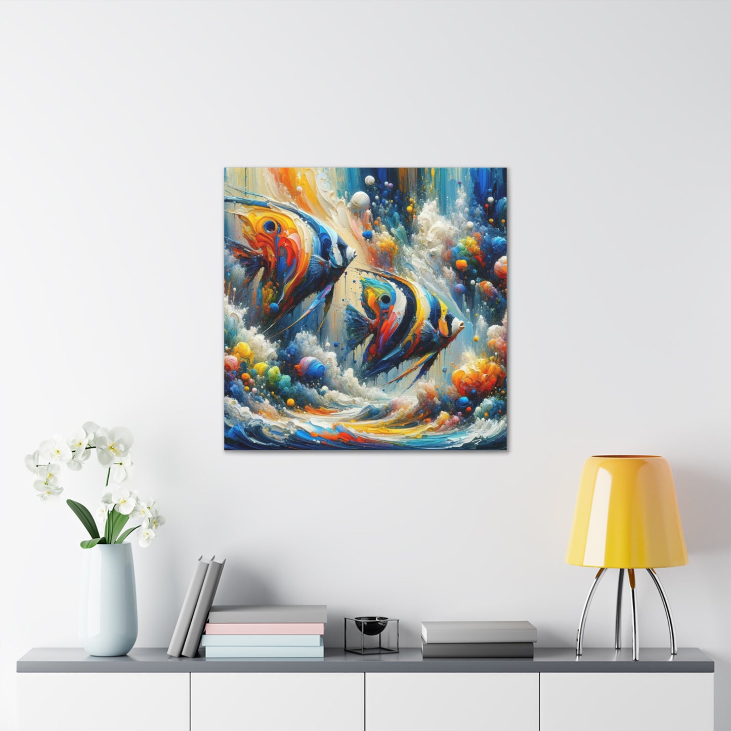 Art Print, Angelfish, Abstract Oil Finish, Caribbean Nature, Canvas Gallery Wrap