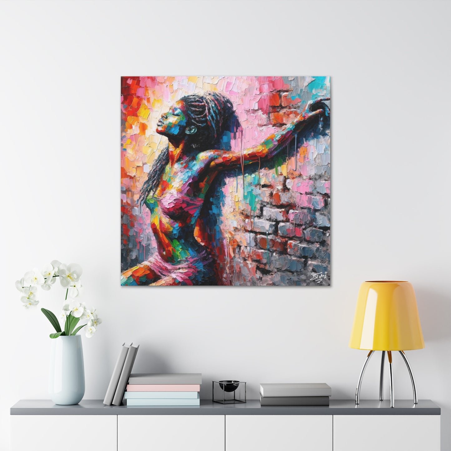 Art Print, Afro-Caribbean Woman "In Paint," Oil Finish, West Indian Ethnicity, Cultural, Heritage, Semi-Abstract, Canvas Gallery Wrap