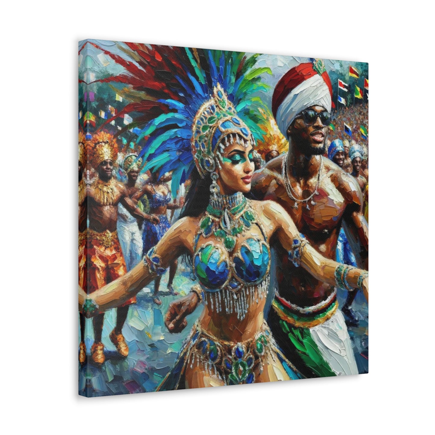 Art Print, Trini Masqueraders#3, Carnival, Oil Finish, West Indian Ethnicity, Cultural, Heritage, Indo & Afro Caribbean, Canvas Gallery Wrap