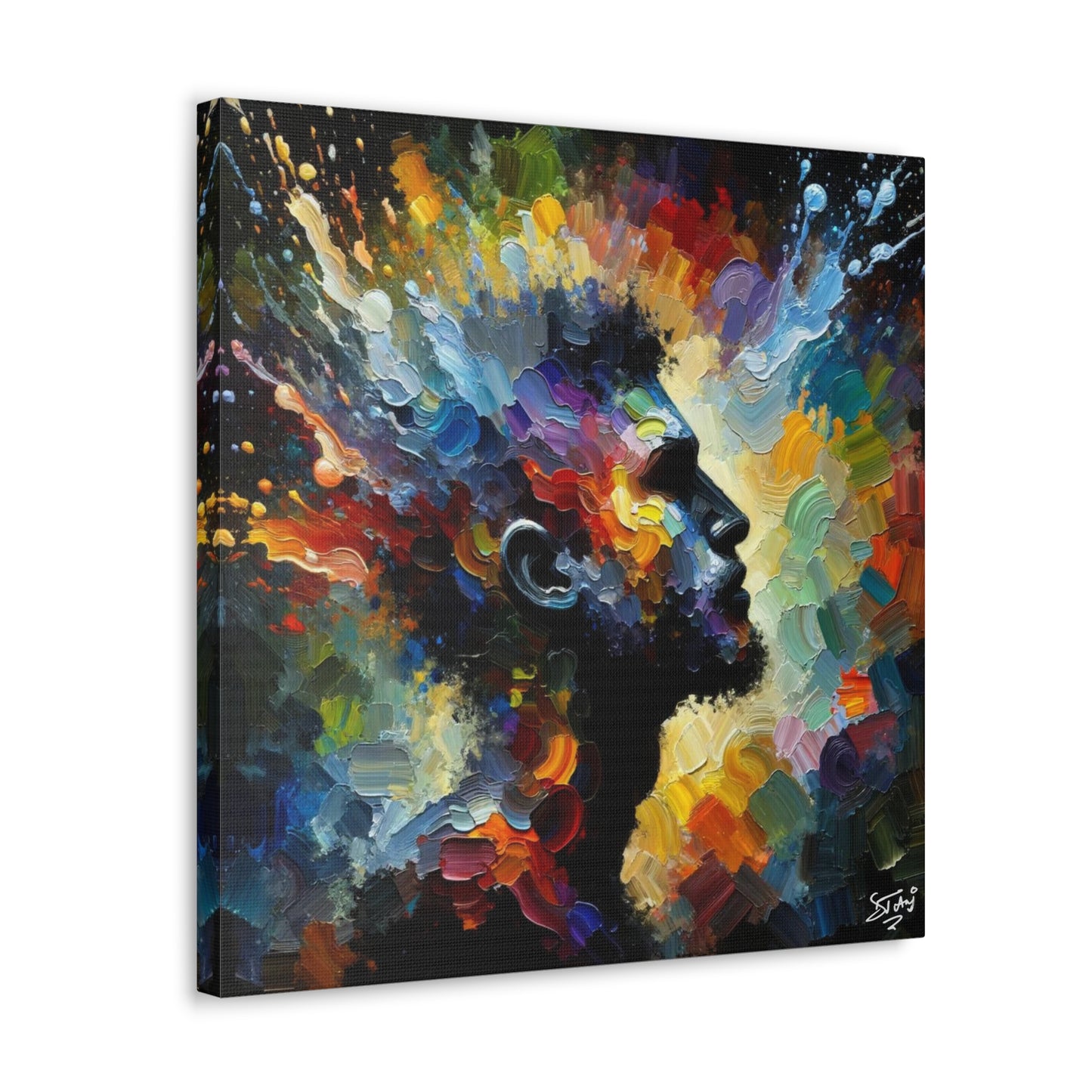 Art Print, Afro-Caribbean Man "Face Paint In Silhouette," Oil Finish, West Indian Ethnicity, Cultural, Heritage, Semi-Abstract, Canvas Gallery Wrap