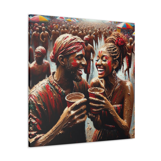 Art Print of Jouvert Morning, Afro-Caribbean Couple, Oil Finish, West Indian Ethnicity, Cultural, Heritage, Canvas Gallery Wraps