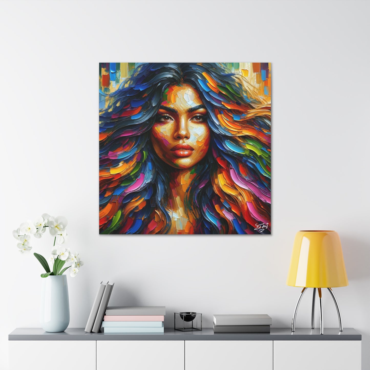 Art Print, Indo-Caribbean Woman, Oil Finish, West Indian Ethnicity, Cultural, Heritage, Semi-Abstract, Canvas Gallery Wrap