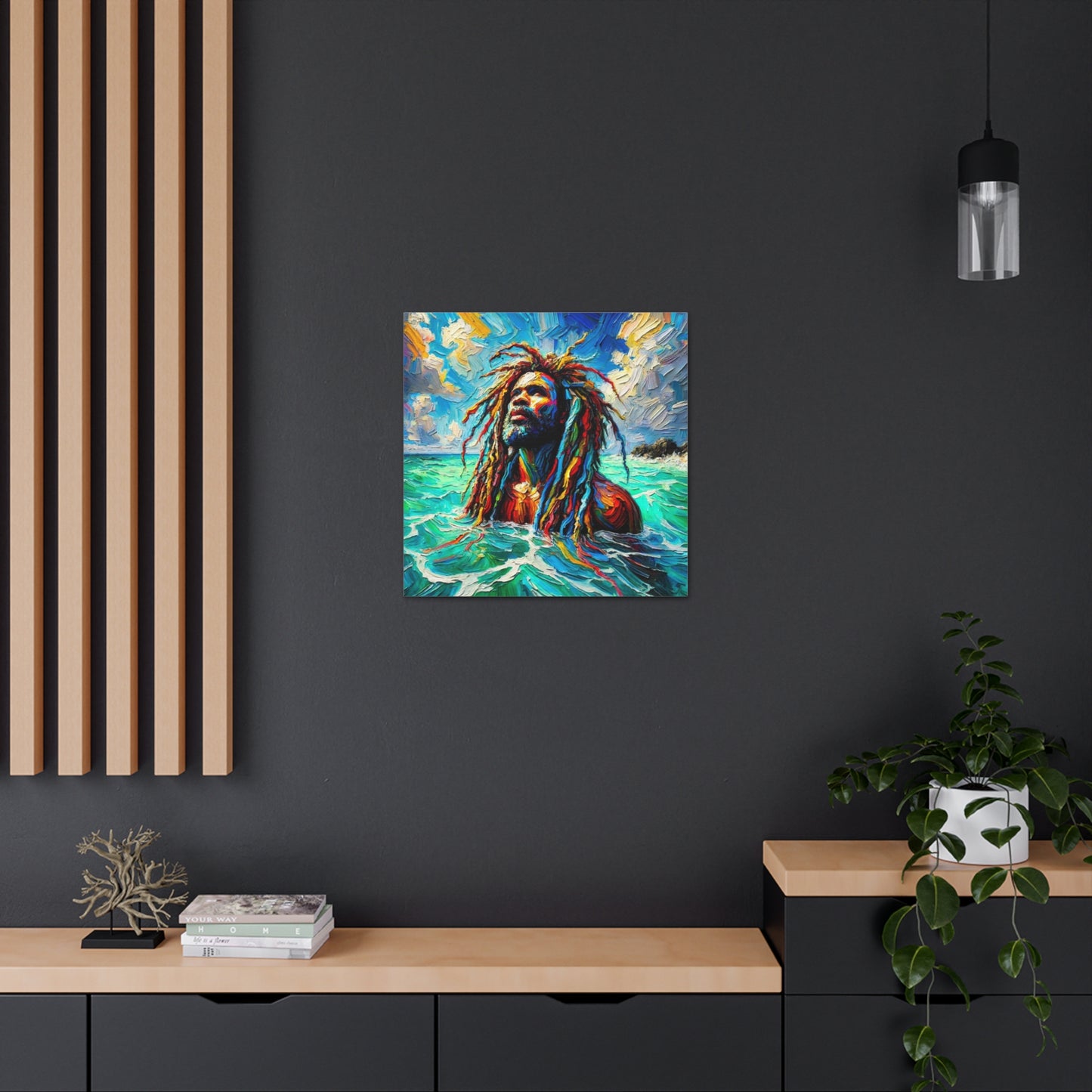 Art Print, Afro-Caribbean Man, "Sea Bath" Abstract, Oil Finish, West Indian Ethnicity, Cultural, Heritage, Abstract, Canvas Gallery Wrap