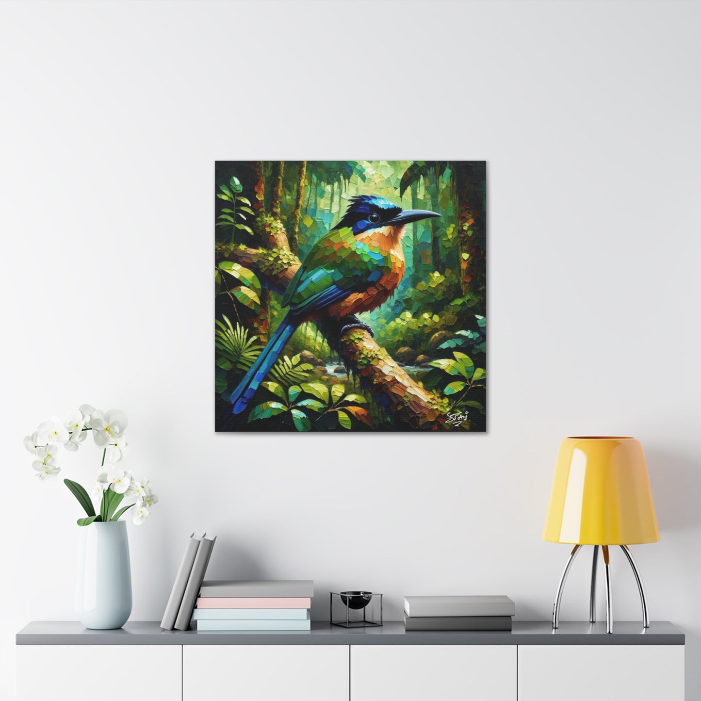 Art Print, Trinidad Motmot, Caribbean Birds, Abstract Oil Finish, Caribbean Nature, Cultural, Heritage, Canvas Gallery Wrap