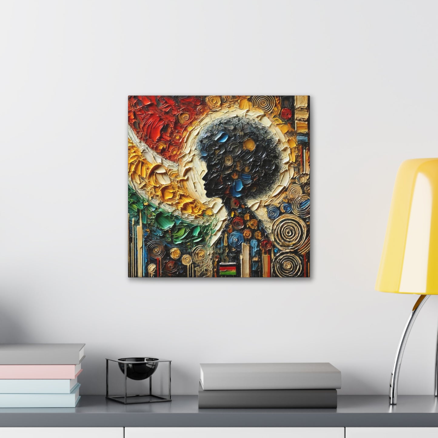 Art Print, African Print, Black Power, Silhouette, Abstract Oil Finish, Unity, One Love, Canvas Gallery Wrap