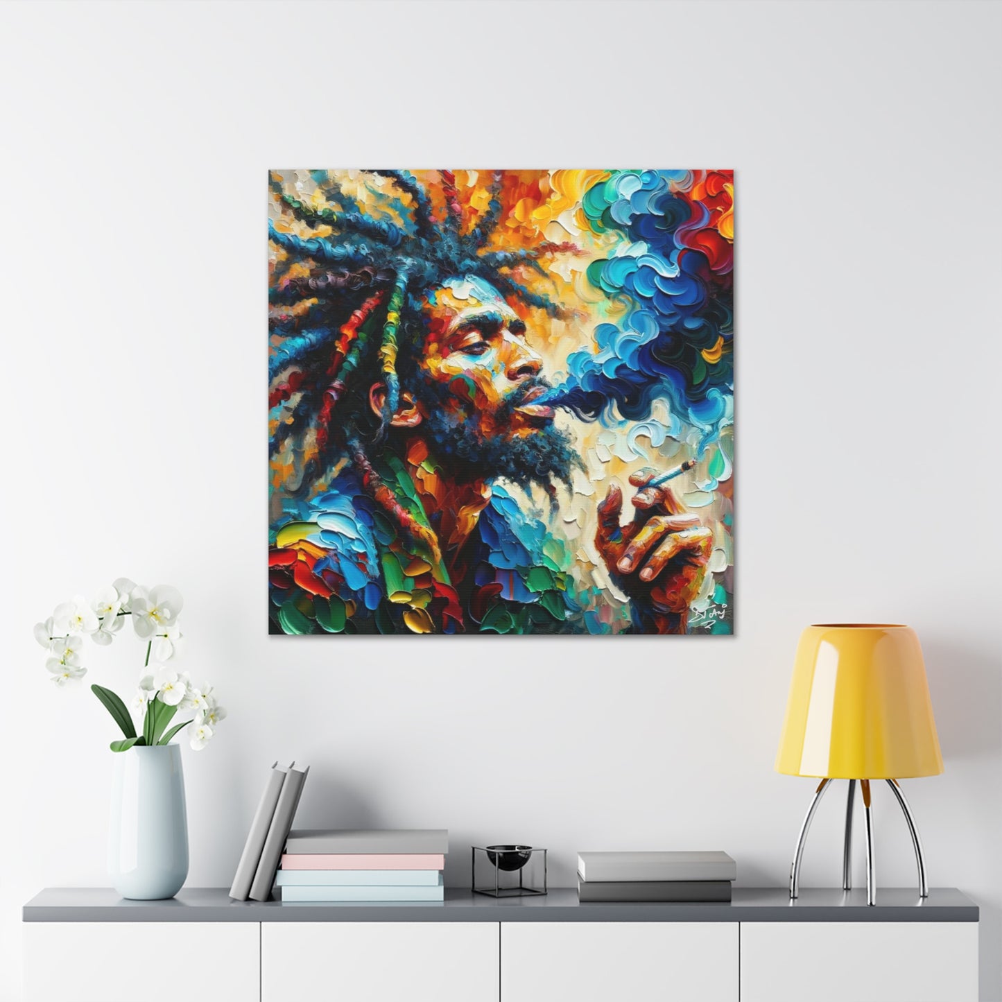 Art Print of Rastaman, Oil Finish, West Indian Ethnicity, Cultural, Heritage, Afro-Caribbean Man, Semi-Abstract, Canvas Gallery Wrap