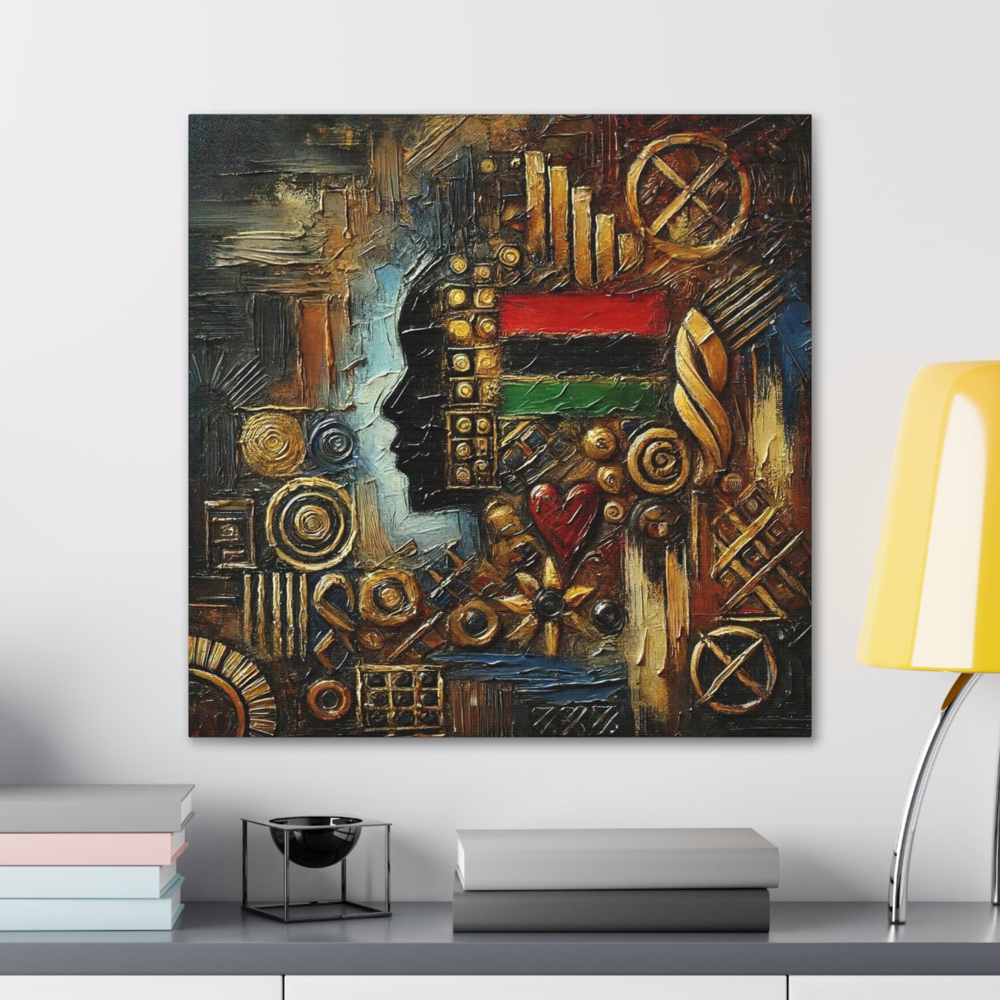 Art Print, African Print, Black Power, African Mask, Abstract Oil Finish, Unity, One Love, Canvas Gallery Wrap