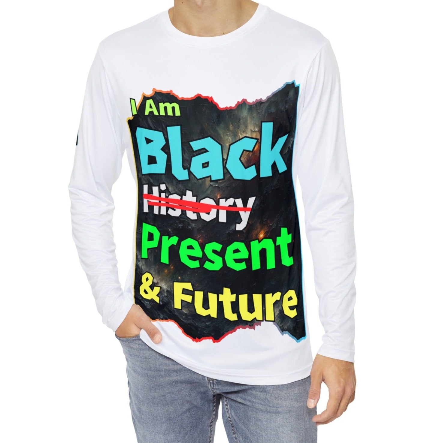 Men's Brushed Polyester Long Sleeve Shirt (AOP) "I Am Black Present & Future"