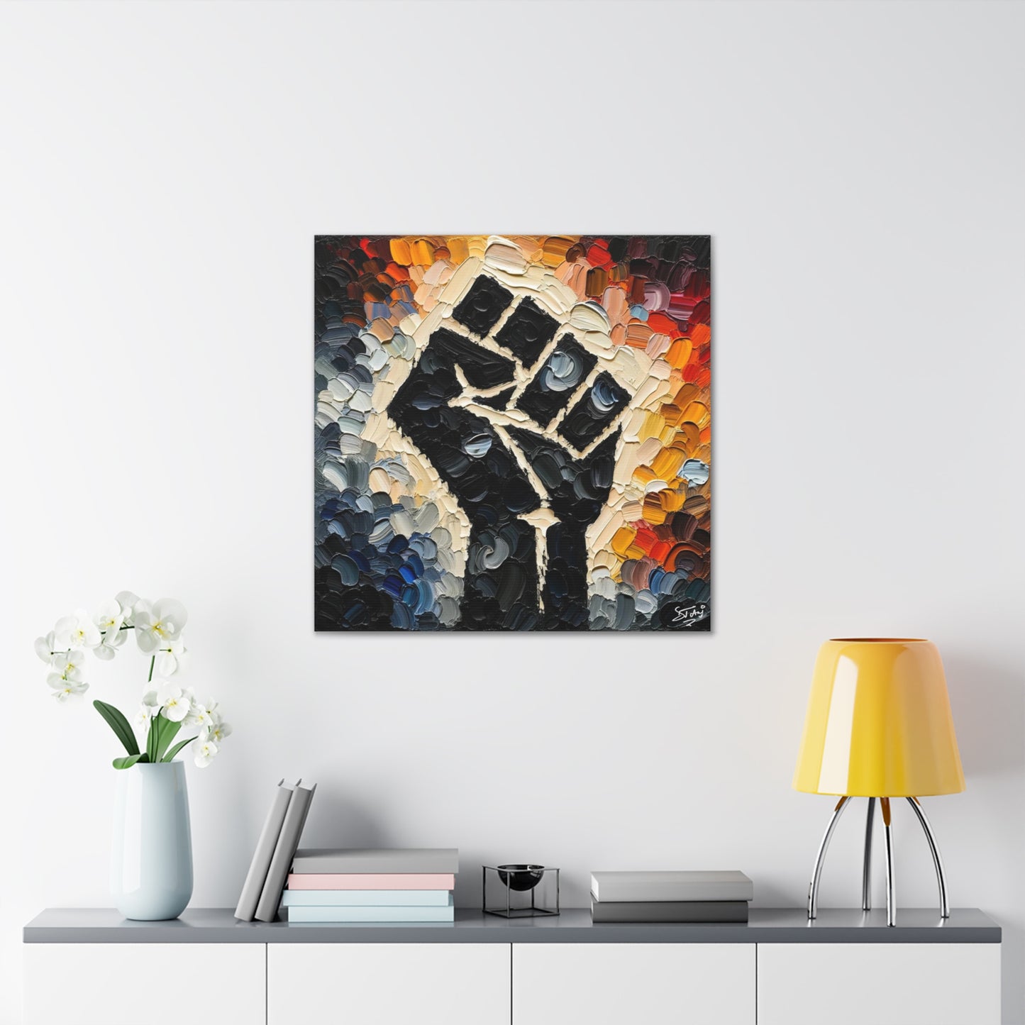 Art Print, Black Hand, Black Power, Oil Finish, Unity, One Love, Semi-Abstract, Canvas Gallery Wrap