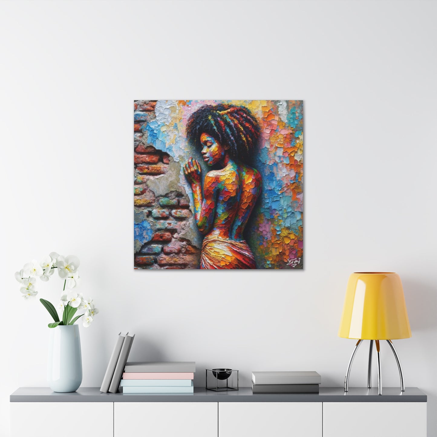 Art Print, Afro-Caribbean Woman "In Paint," (6) Oil Finish, West Indian Ethnicity, Cultural, Heritage, Semi-Abstract, Canvas Gallery Wrap