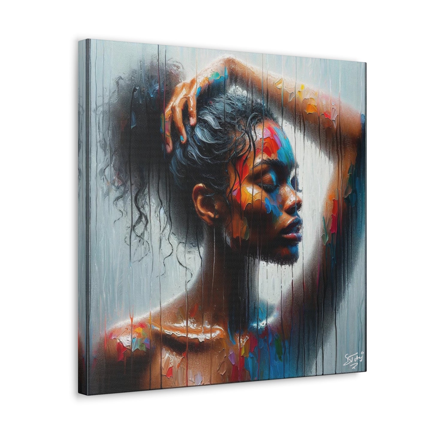 Art Print, Afro-Caribbean Woman in Sauna, Oil Finish, West Indian Ethnicity, Cultural, Heritage, Semi-Abstract, Canvas Gallery Wrap