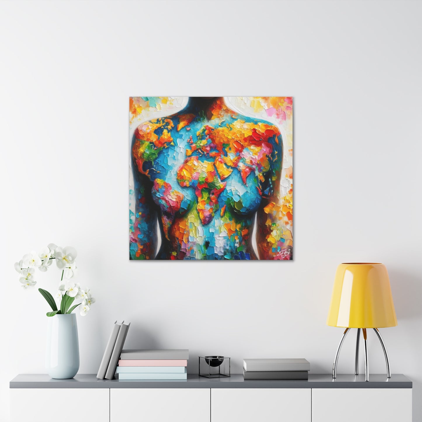 Art Print, African Woman, "World Unity," Oil Finish, One Love, West Indian Ethnicity, Cultural, Heritage, Semi-Abstract, Canvas Gallery Wrap