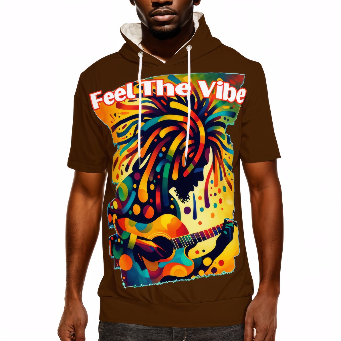 Men’s Cotton Hooded T-Shirt "Feel the Vibe, Caribbean Vibes"