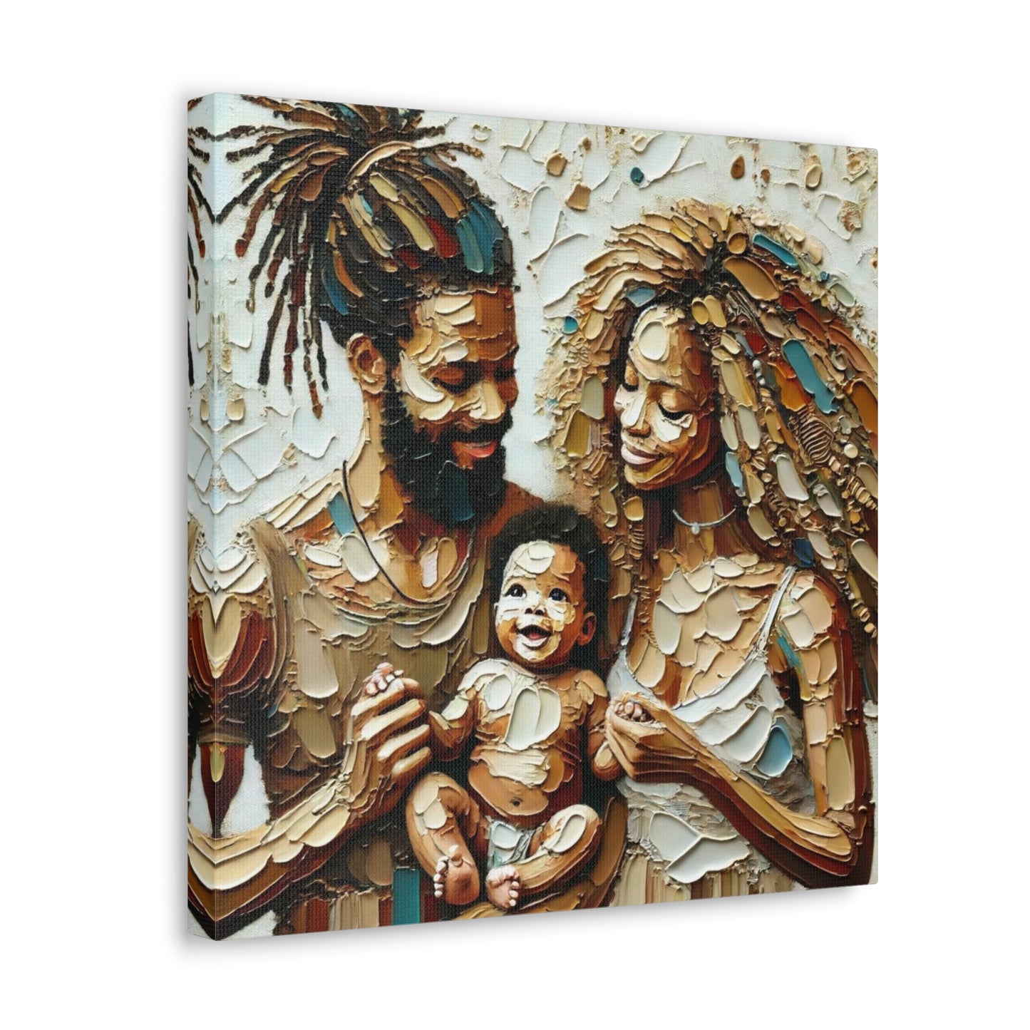 Art Print, Afro-Caribbean Family, Semi-Abstract, Oil Finish, West Indian Ethnicity, Cultural, Heritage, Semi-Abstract, Canvas Gallery Wrap