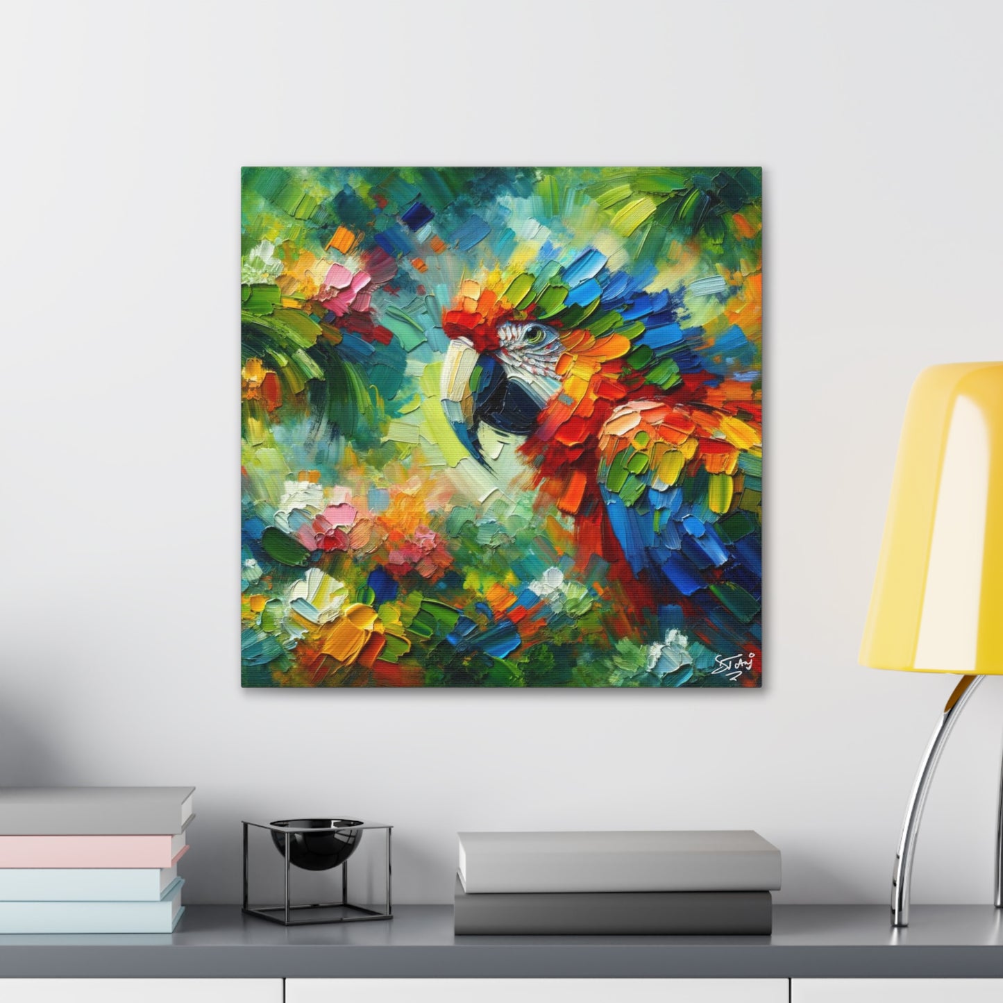 Art Print, The Parrot, Oil Finish, Caribbean Nature, Cultural, Heritage, Semi-Abstract, Canvas Gallery Wrap