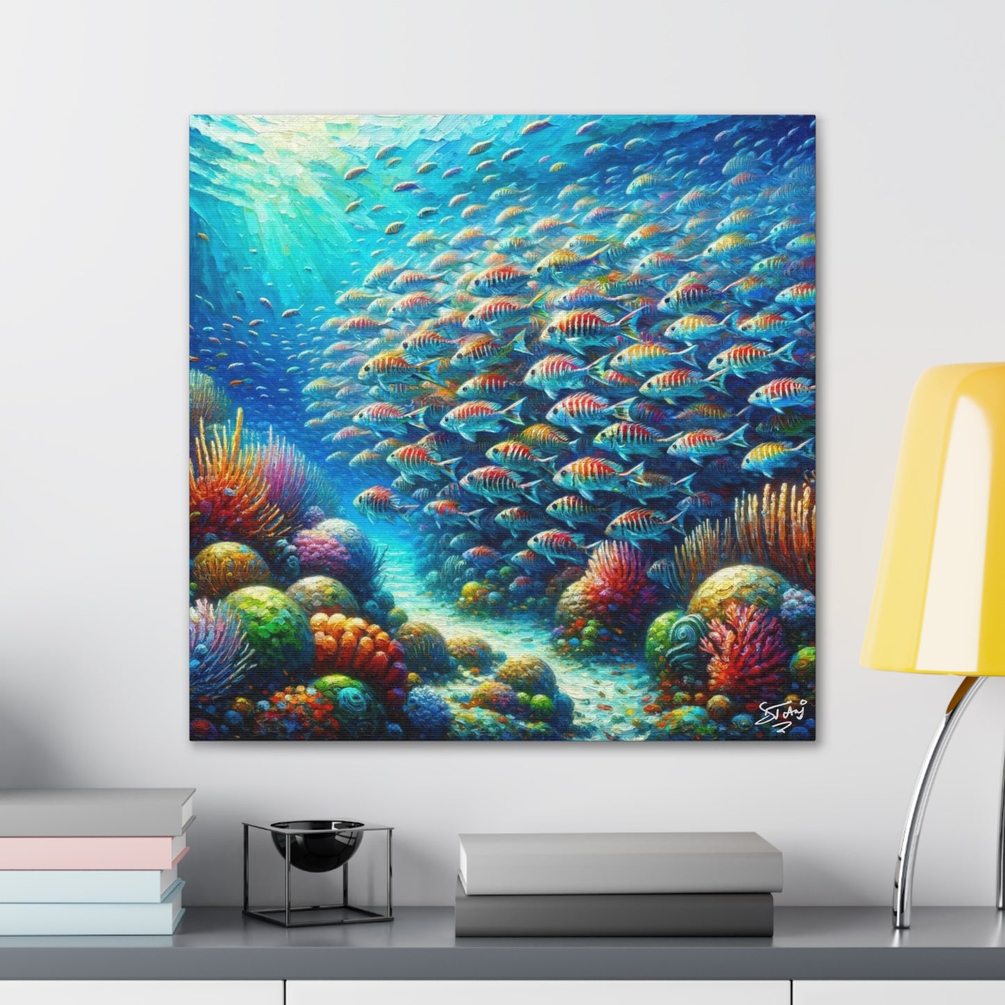 Art Print, School of Squirelfish, Oil Finish, Caribbean Nature, Canvas Gallery Wrap