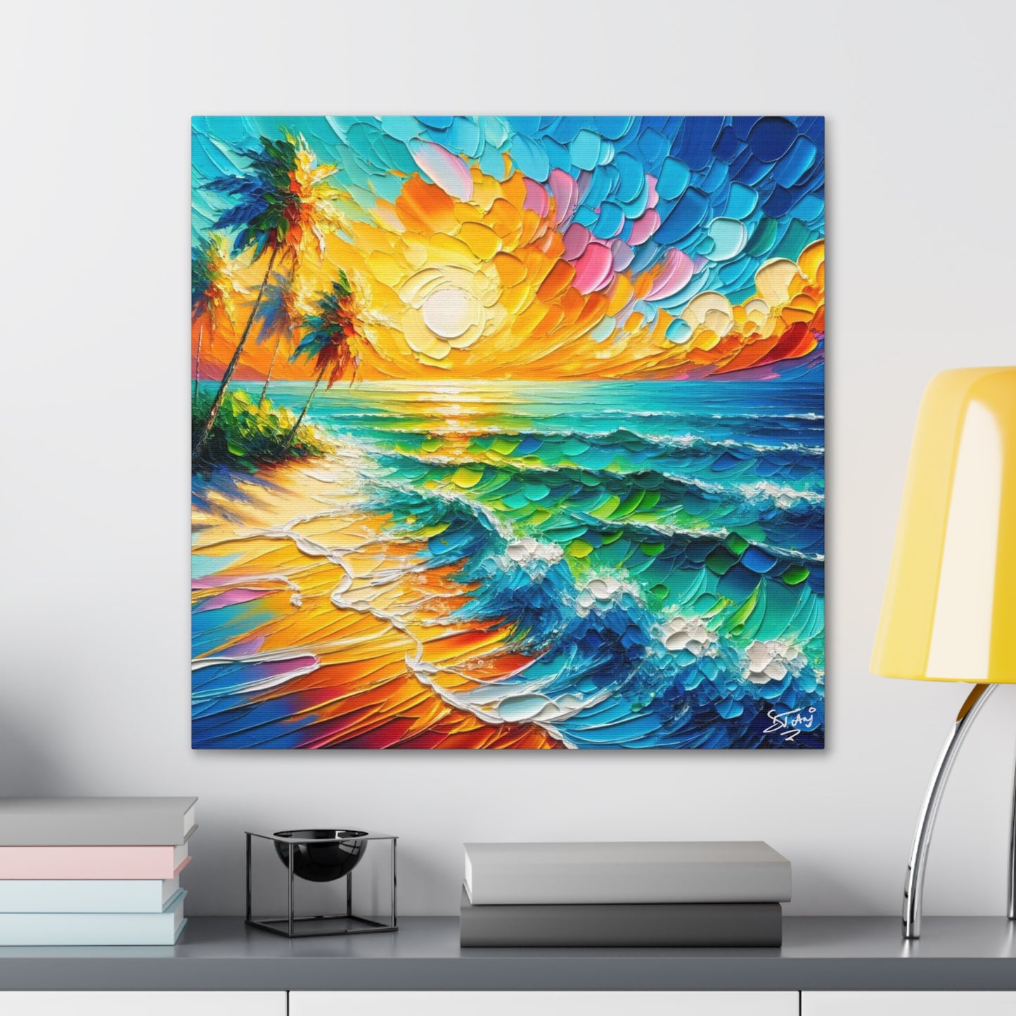 Art Print of Caribbean Beach Scene, West Indian Art, Canvas Gallery Wraps