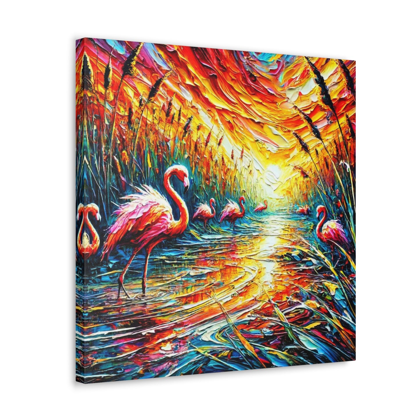 Art Print, Flamingos, Abstract Oil Finish, Trinidad & Tobago, Caribbean, West Indian Art, Canvas Gallery Wraps