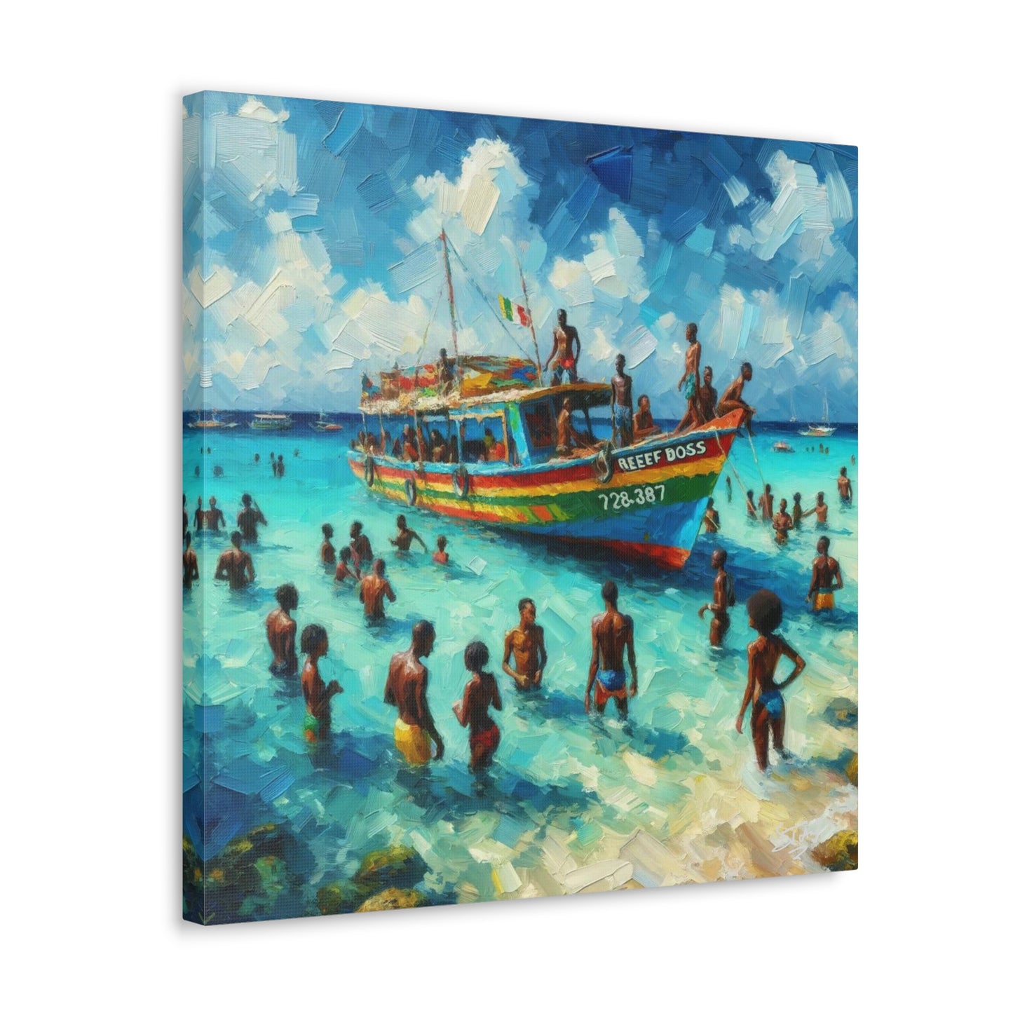 Art Print, "Fun at Nylon Pool, Tobago," Oil Paint Finish, Caribbean, West Indies, Canvas Gallery Wraps