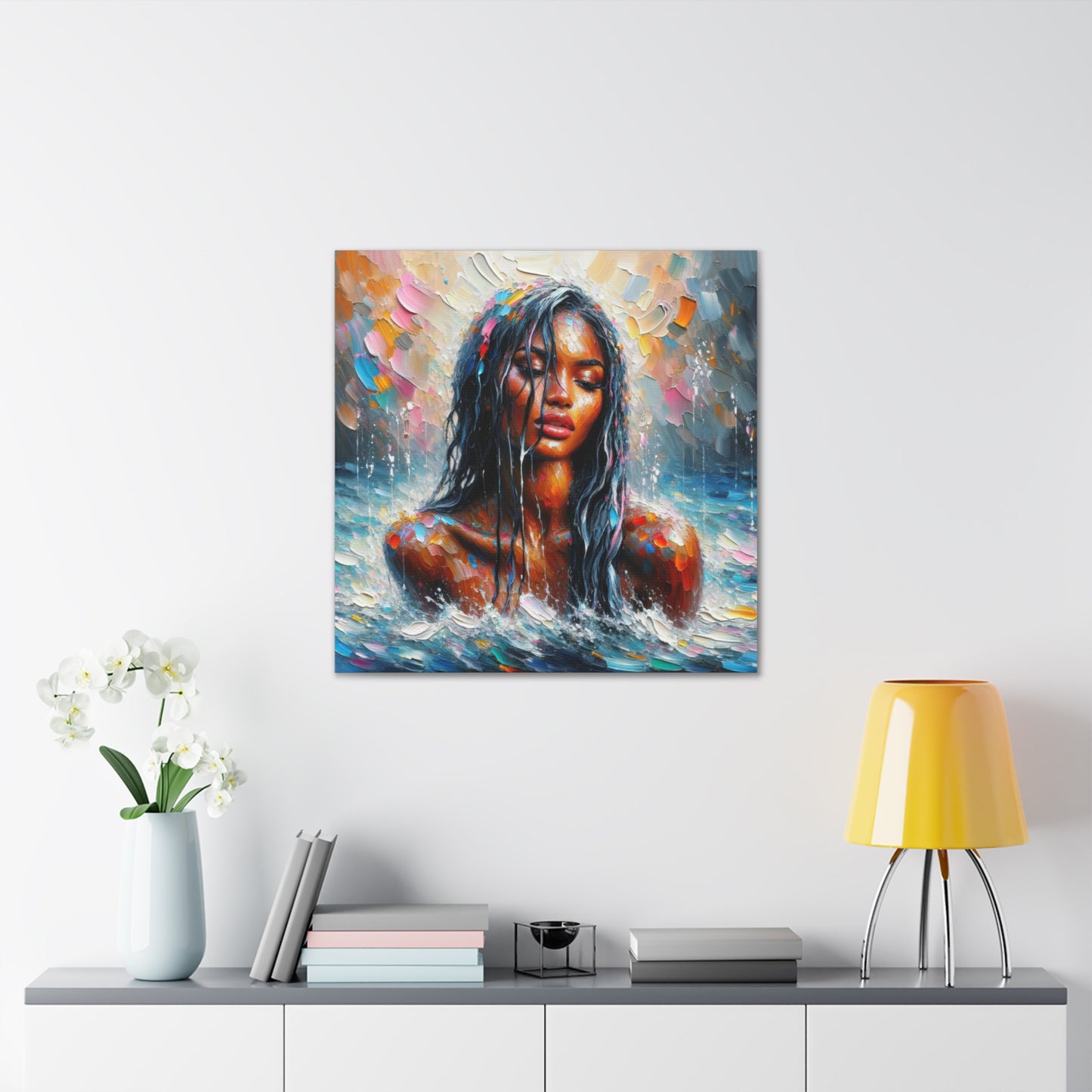 Art Print#2 of Trini Woman - Chilling in the Caribbean Sea, Oil Finish, West Indian Ethnicity, Cultural, Heritage Art, Canvas Gallery Wraps