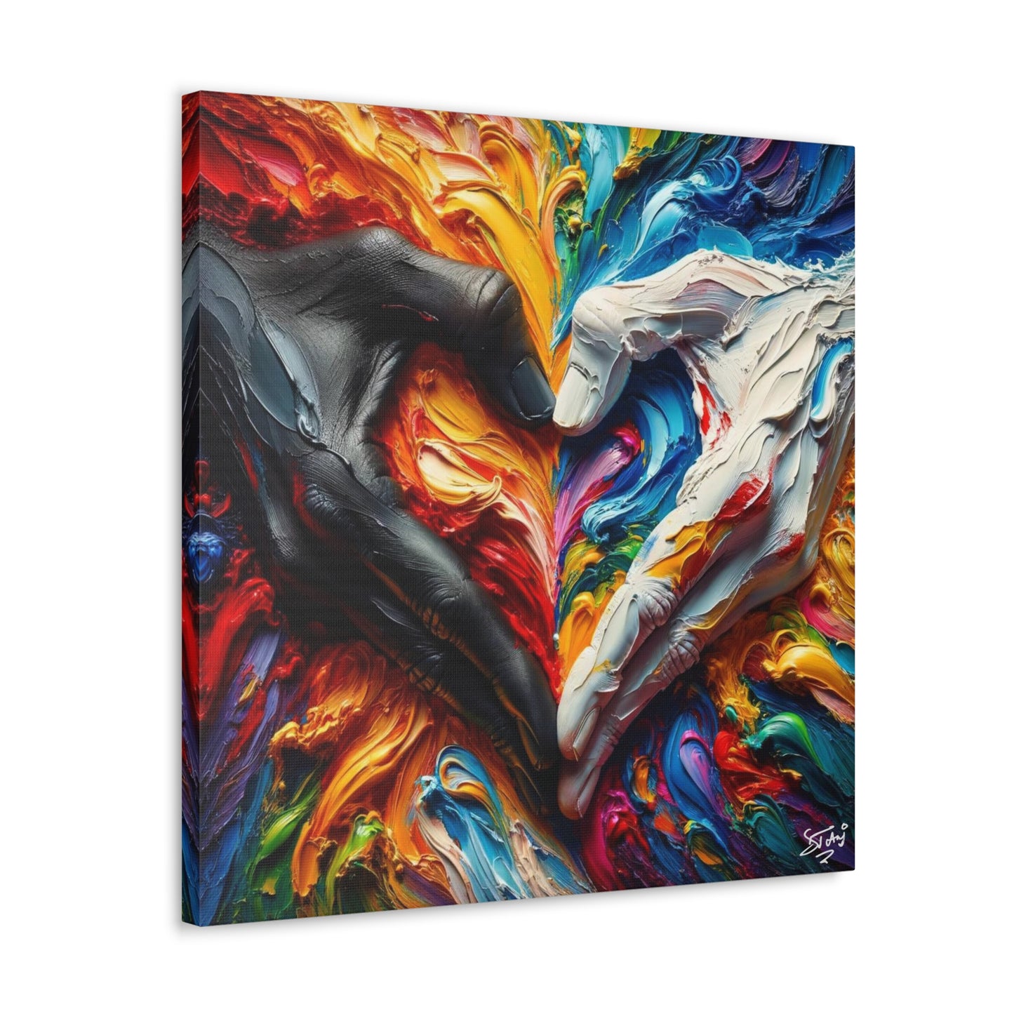 Art Print, Hands 'In Love,' Oil Finish, Unity, One Love, Semi-Abstract, Canvas Gallery Wrap