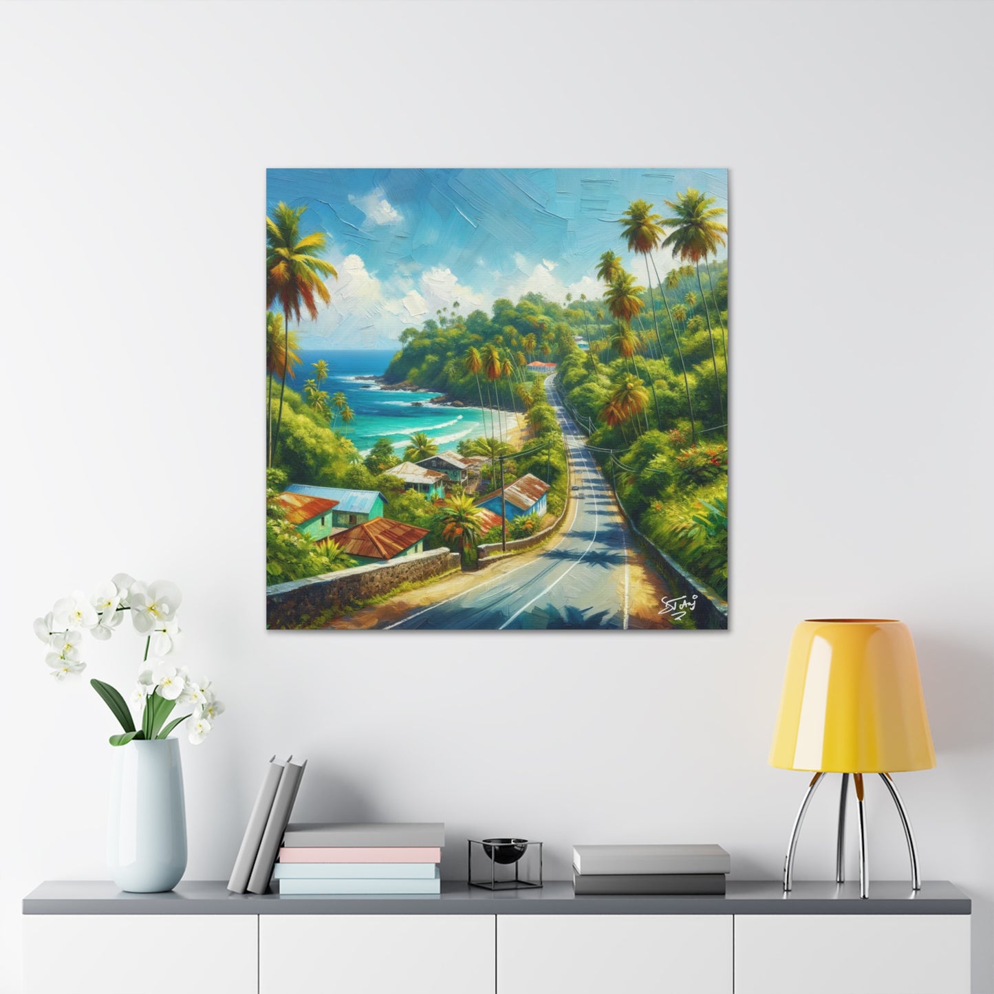 Art Print, Tranquil Countryside Road in Tobago, West Indian Art, Canvas Gallery Wraps