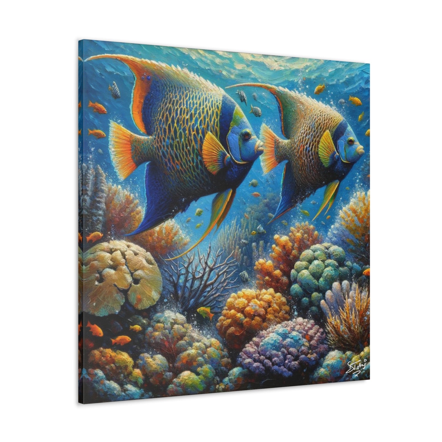 Art Print, Queen Angelfish, Oil Finish, Caribbean Nature, Canvas Gallery Wrap