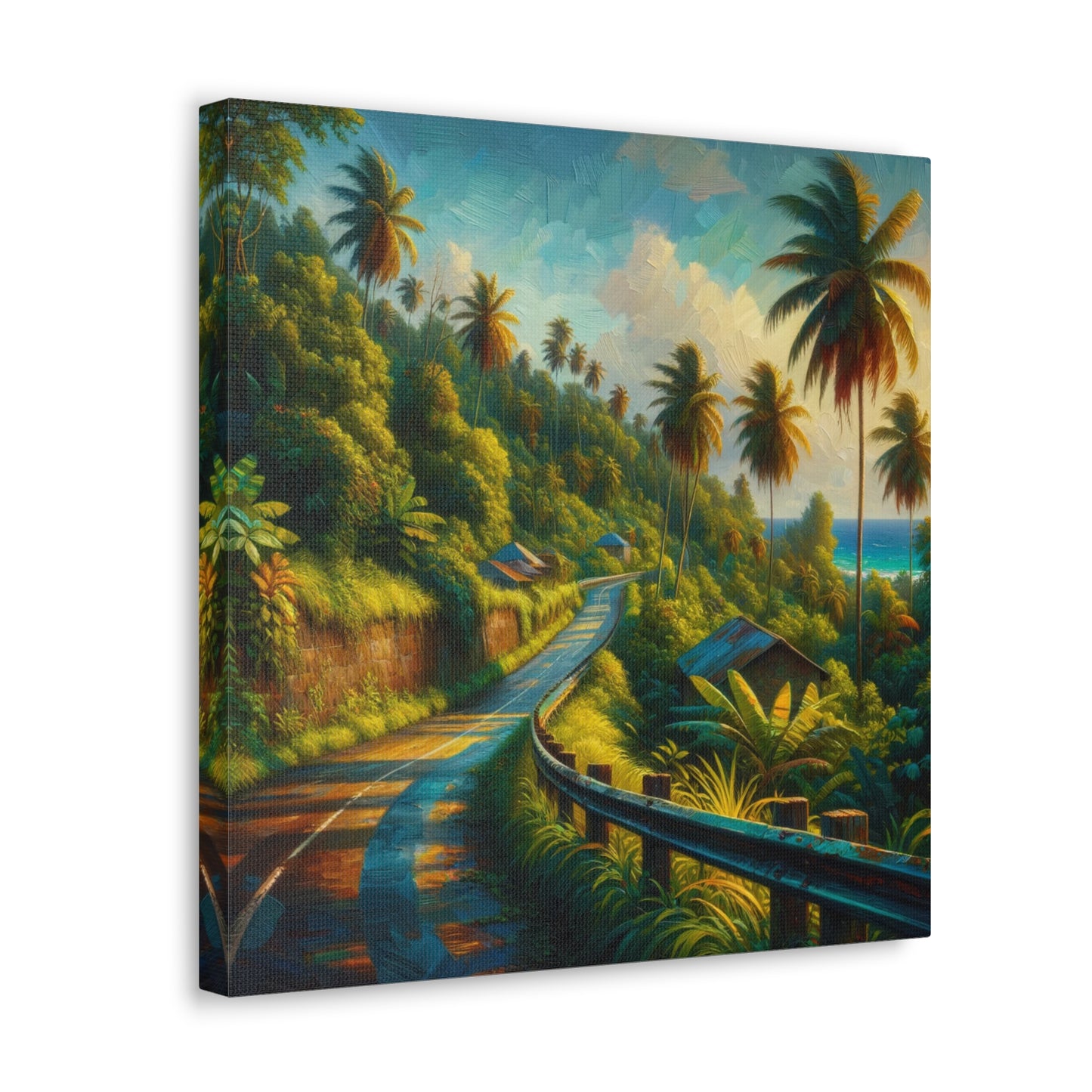 Art Print of Tranquil Countryside Road in Tobago, Oil Finish. Scenic Island, Caribbean, West Indian Art, Canvas Gallery Wraps